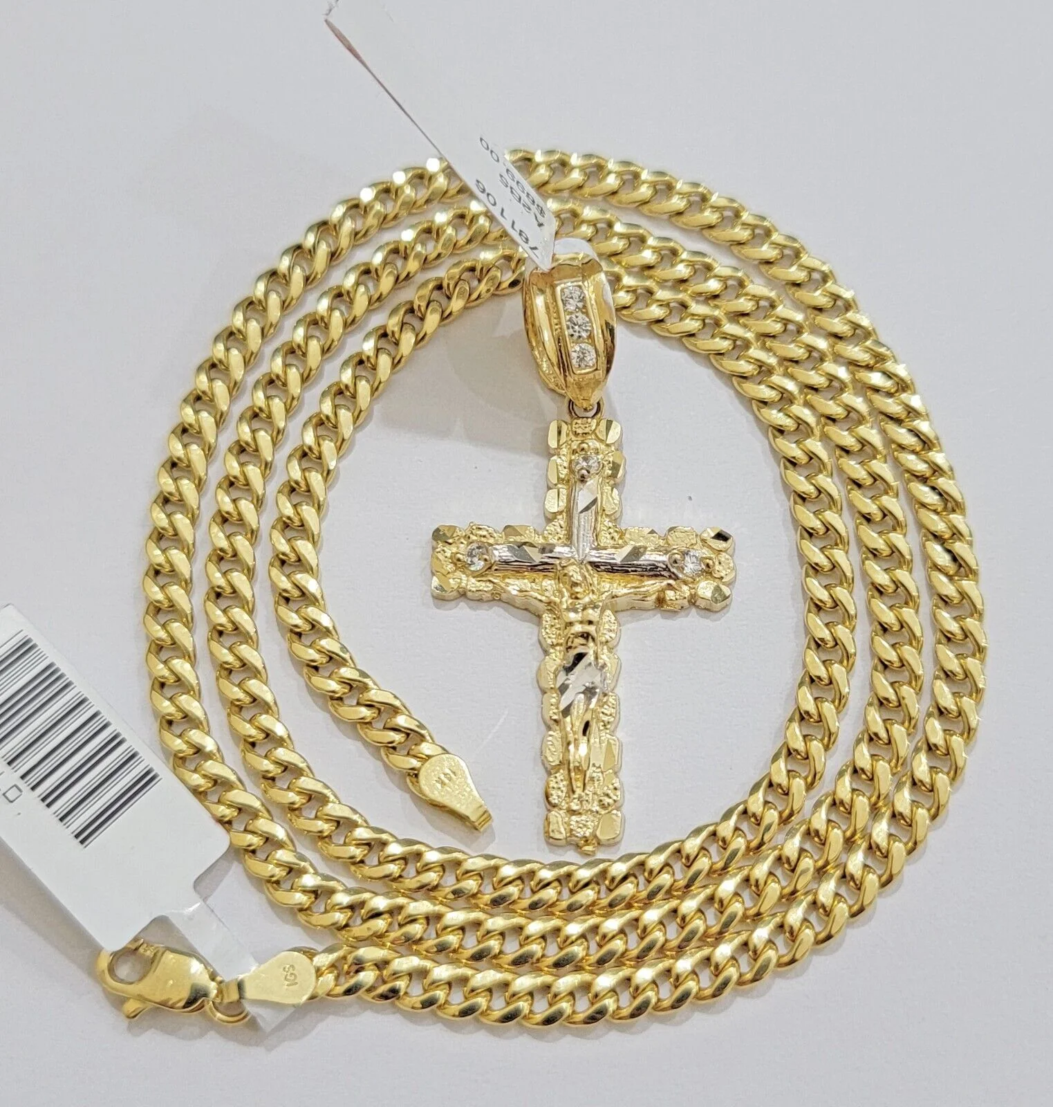 10k Yellow Gold Cross Charm Pendant 18-26" Miami Cuban Link Chain Necklace SET - Image 5