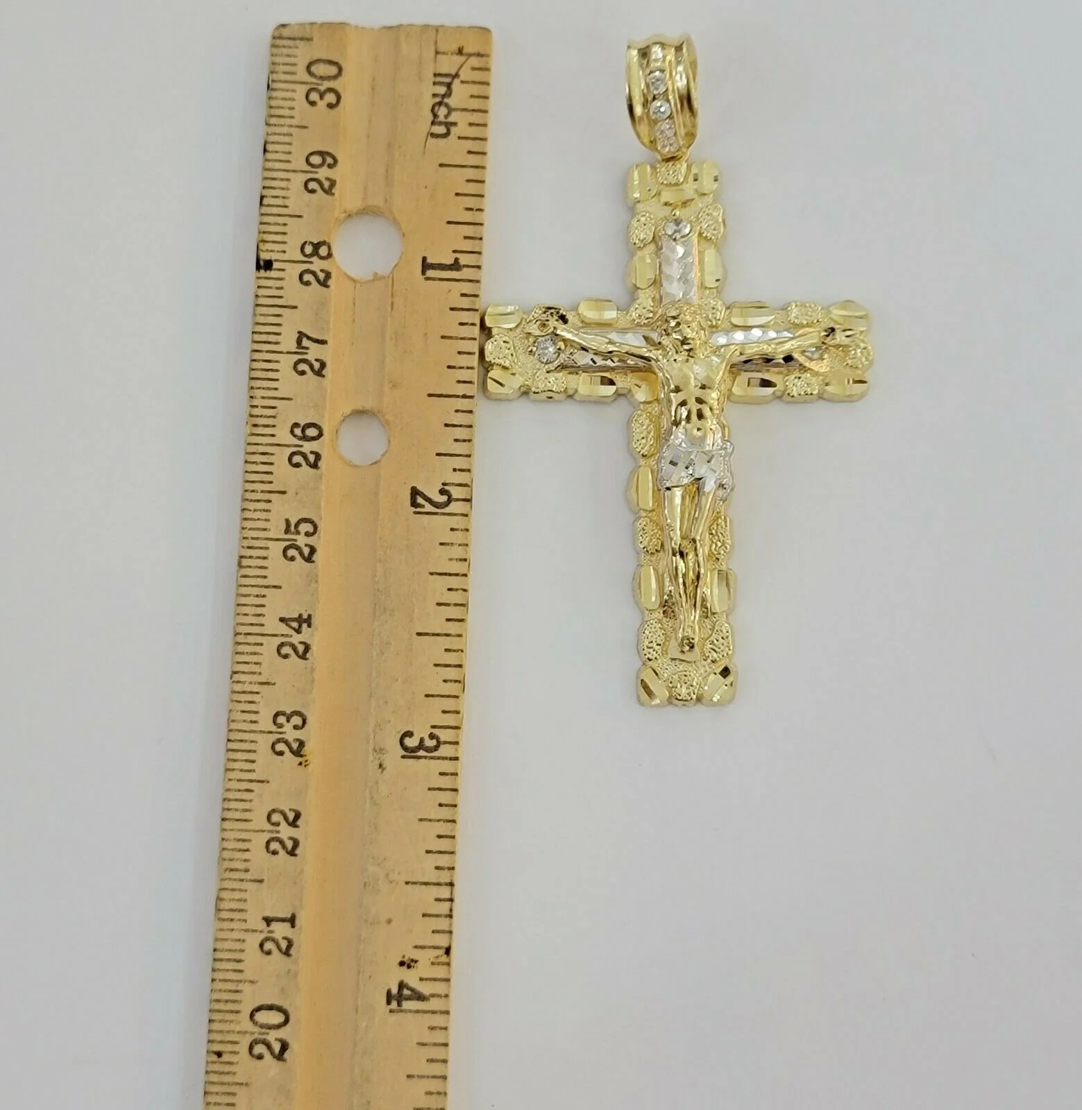 10k yellow Gold cross Pendant charm Jesus crucifix 4" 3" 2" 1.5" Men women, REAL - Image 12