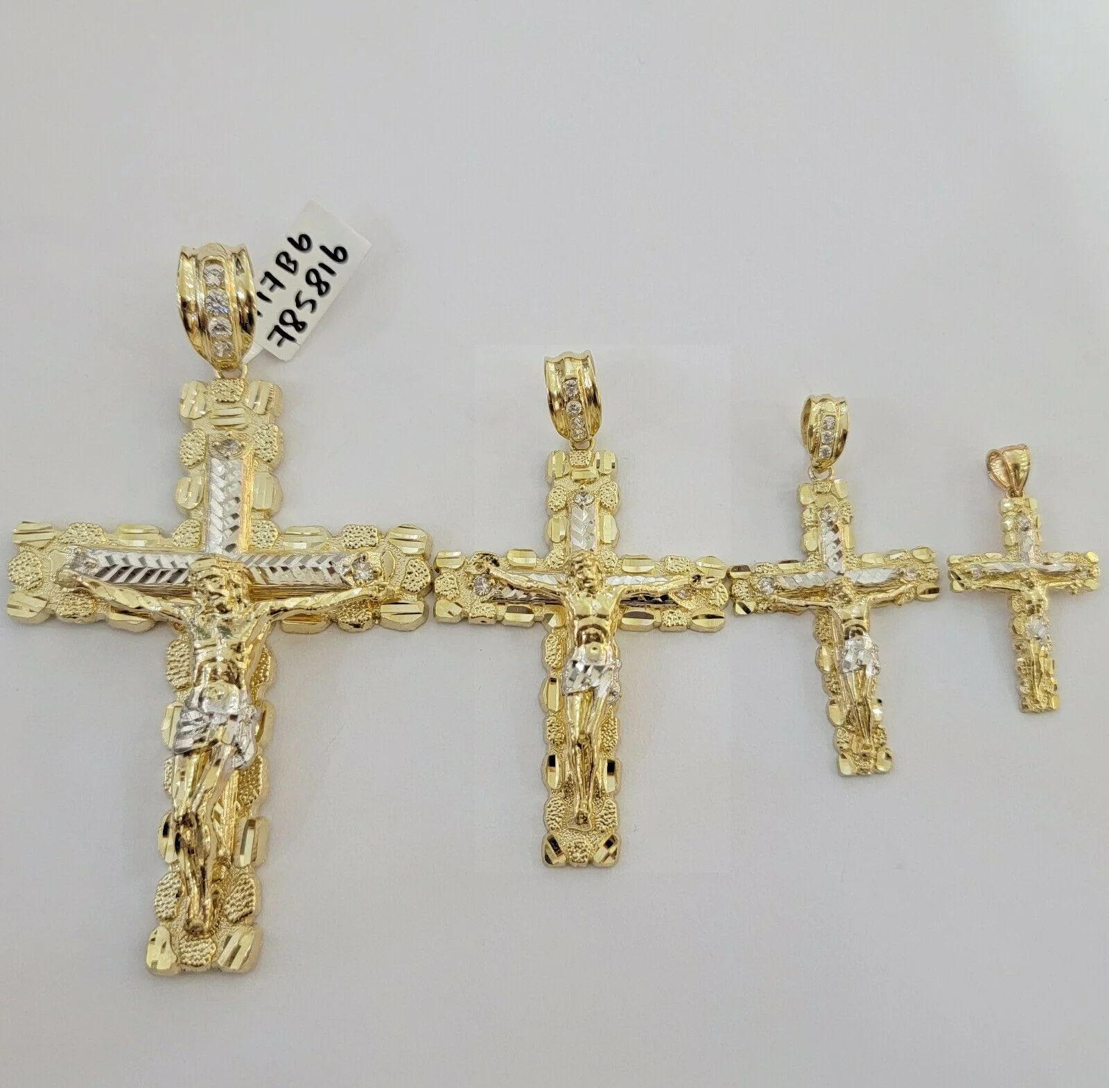 10k yellow Gold cross Pendant charm Jesus crucifix 4" 3" 2" 1.5" Men women, REAL - Image 16