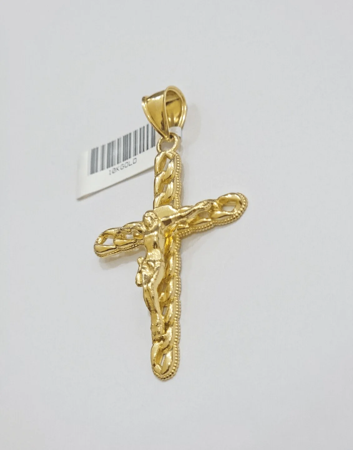 10K Yellow Gold Cross Pendant Mens Jesus Crucifix Charm 2.5 Inch For Thick Chain - Image 3