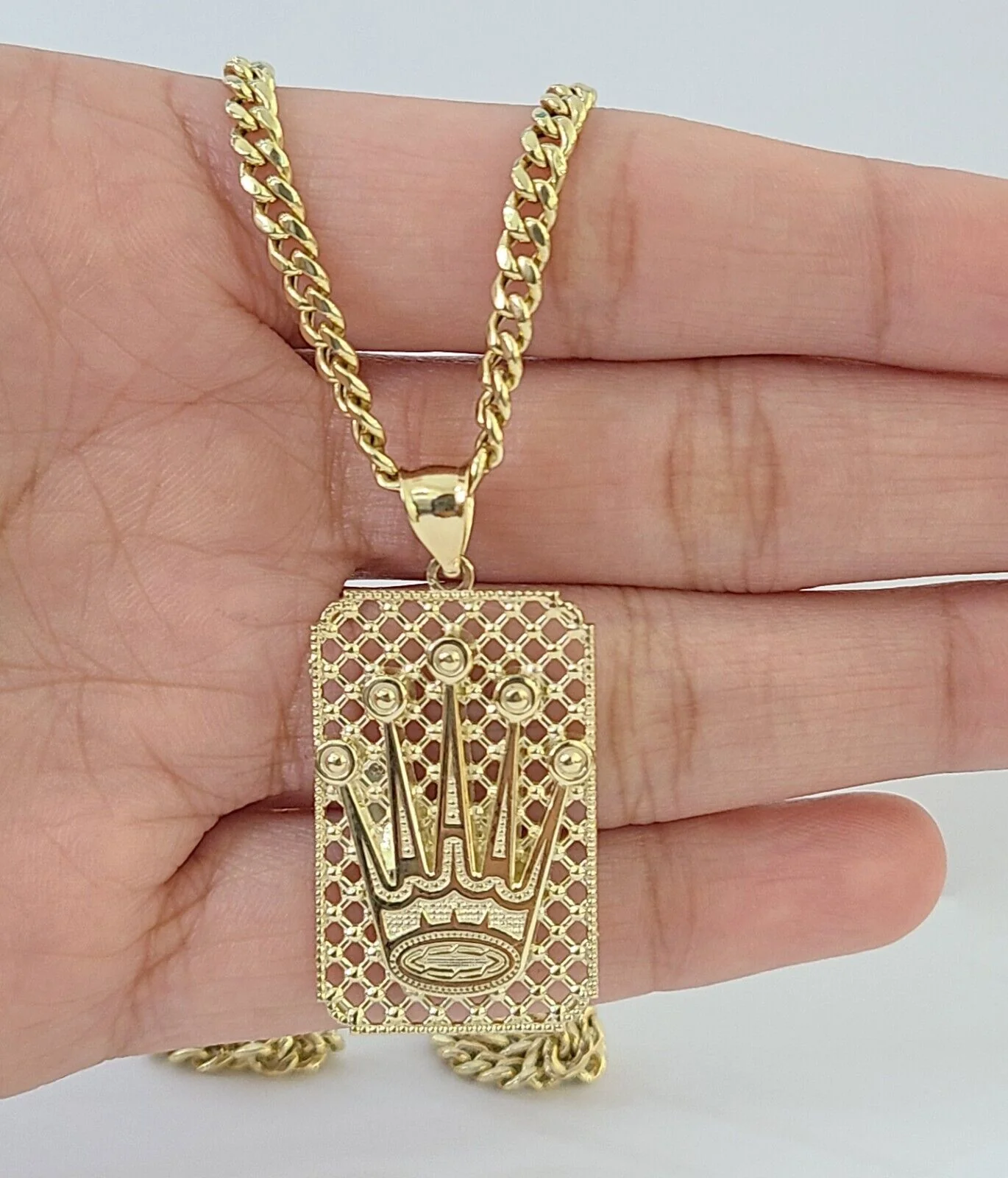 10K Yellow Gold Crown Pendent 4mm 18" 20" 22"24"26" Inch Miami Cuban Chain - Image 4