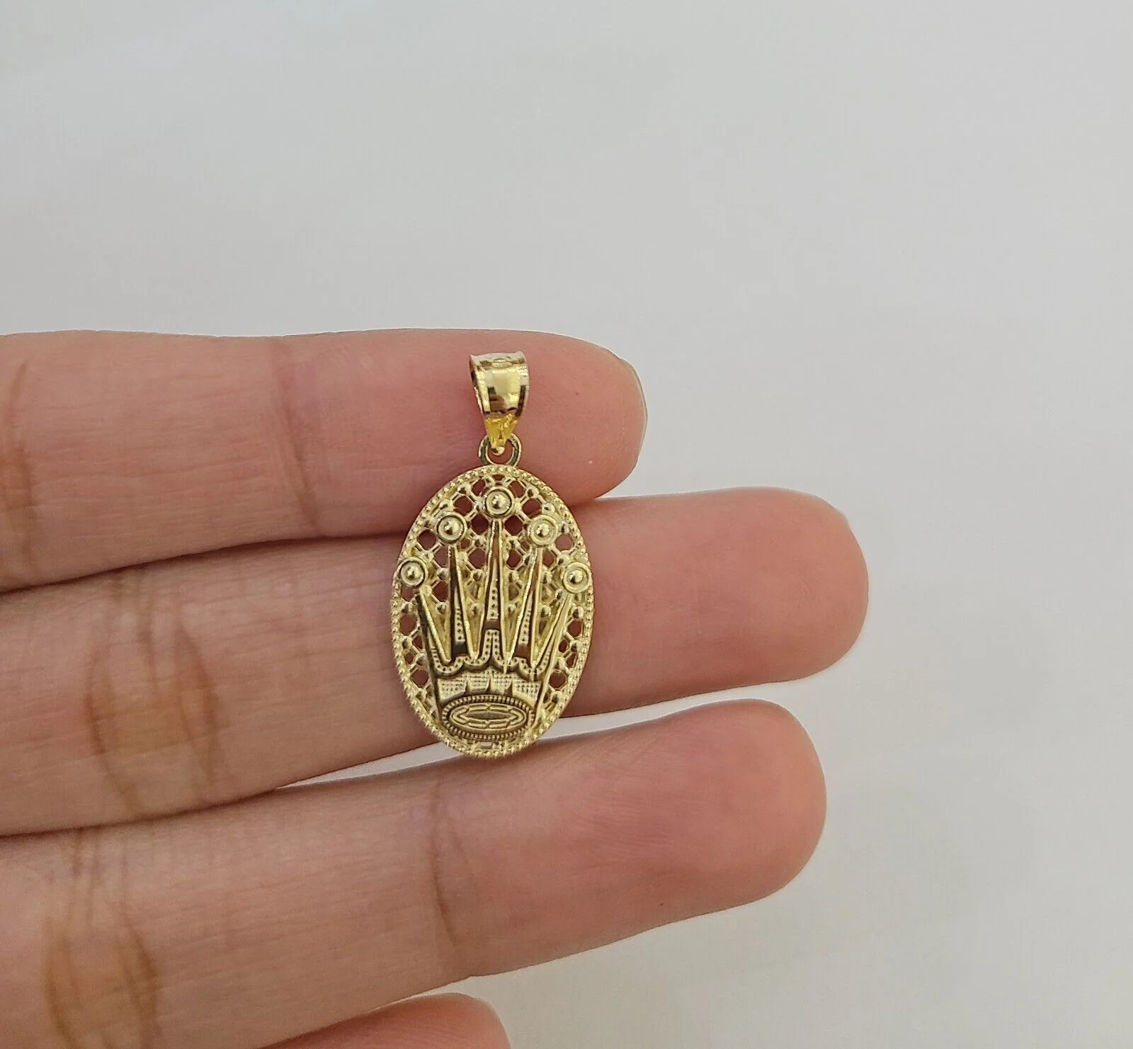 10K Yellow Gold Crown Pendent Charm 3mm Rope Chain 18" 20" 22" 24" 26" Inch - Image 3
