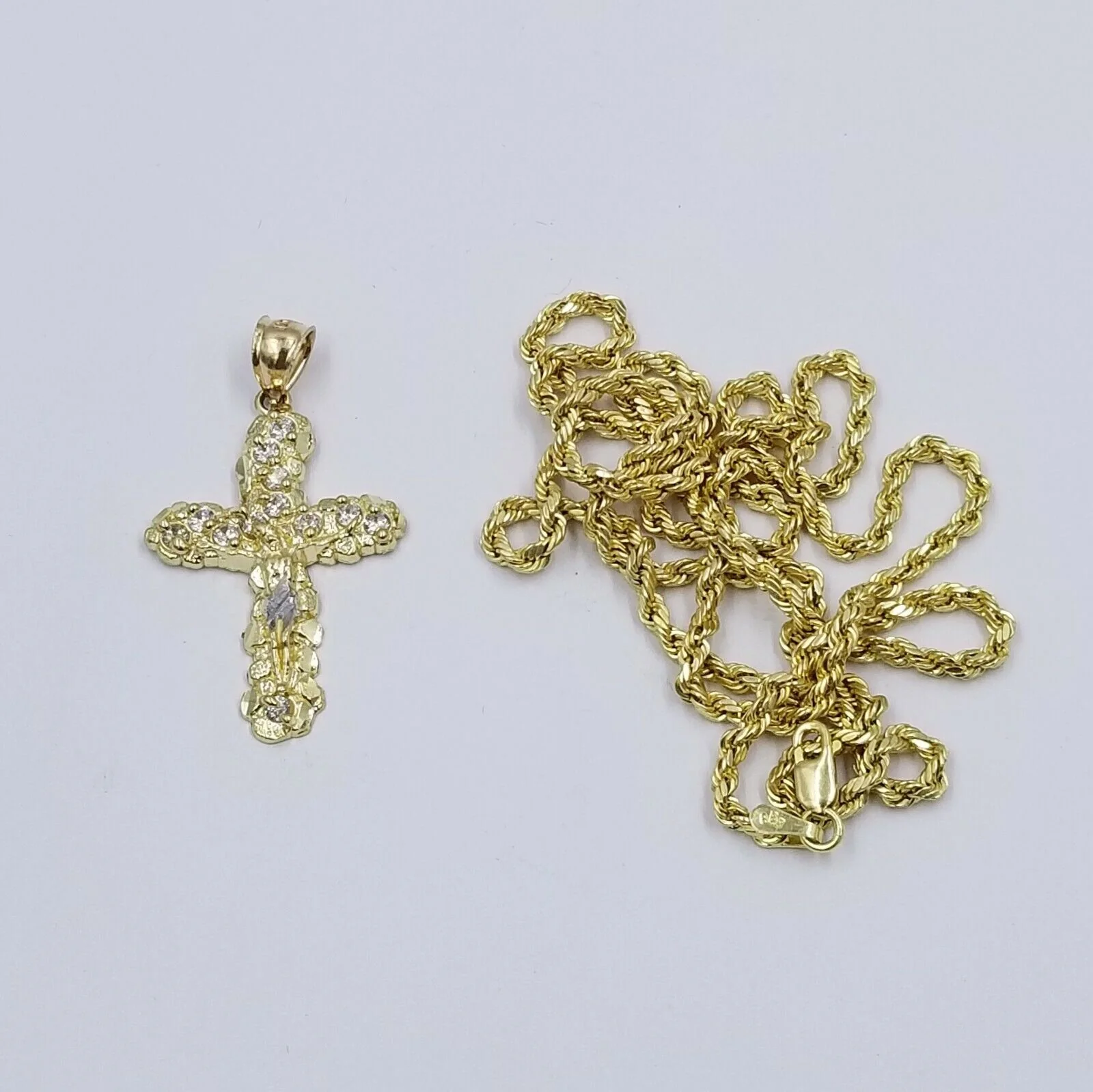 10k Yellow Gold Crucifix Cross Jesus Pendant Rope Chain 18" 20" 22" 24" 26" - Image 11