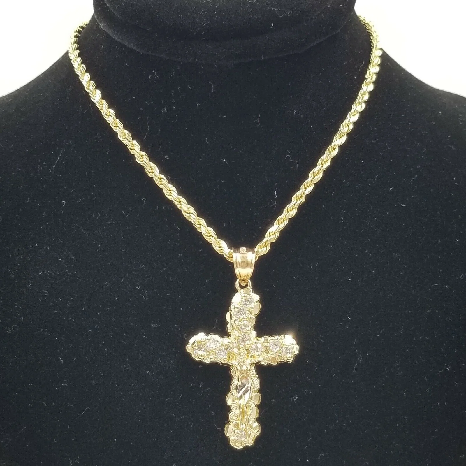 10k Yellow Gold Crucifix Cross Jesus Pendant Rope Chain 18" 20" 22" 24" 26" - Image 2