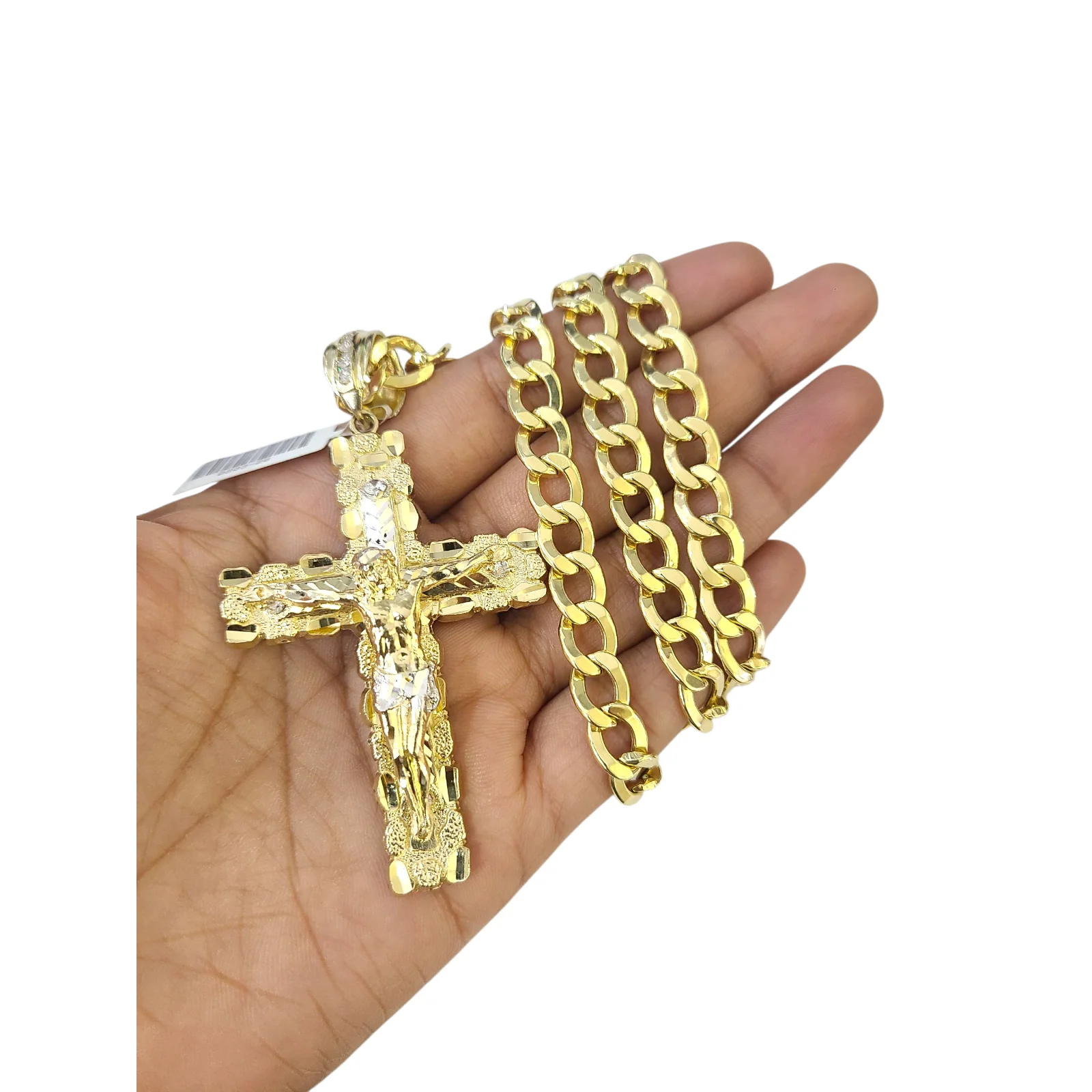 10k Yellow Gold Cuban Curb Chain Nugget Cross Pendant Charm 8mm Necklace Men - Image 5
