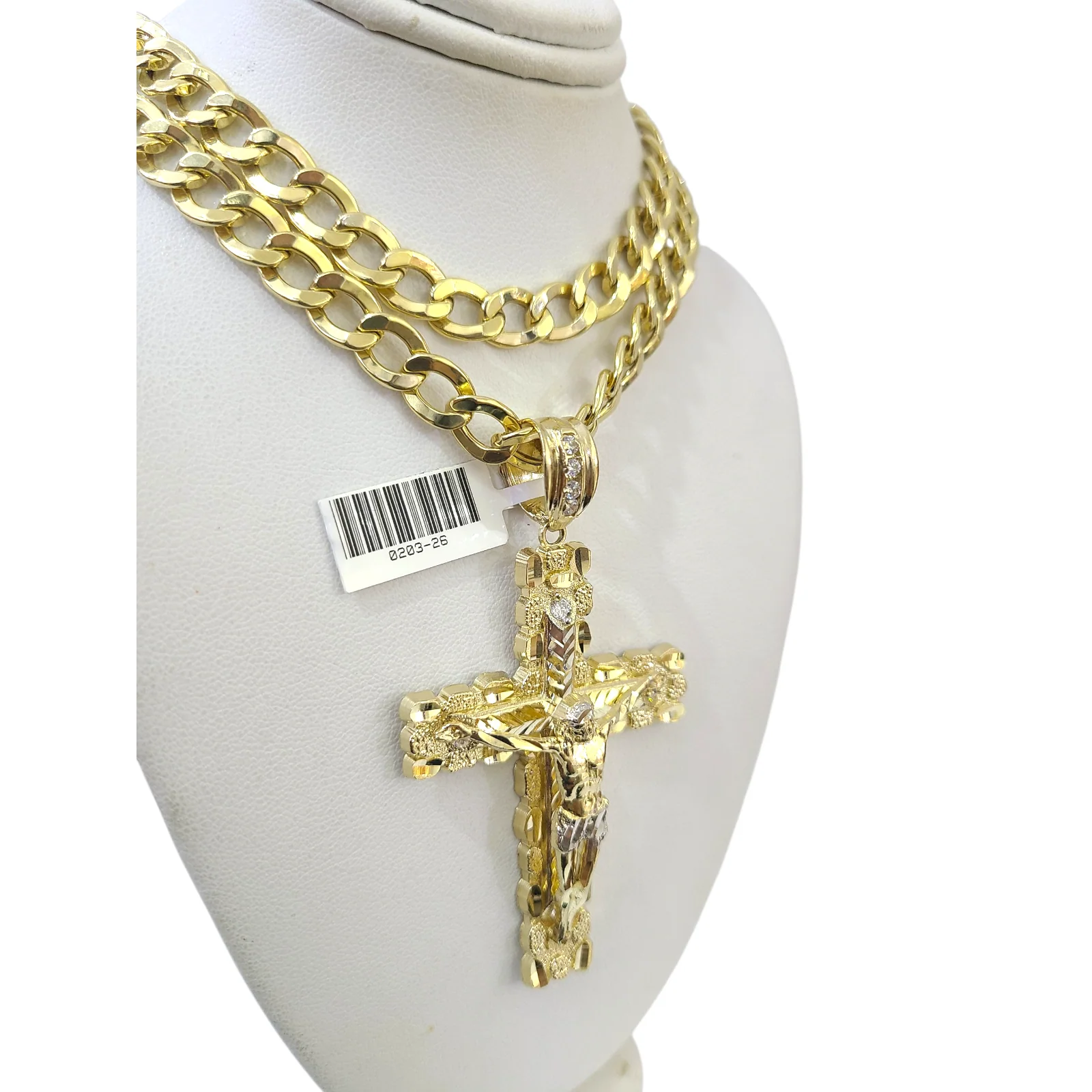 10k Yellow Gold Cuban Curb Chain Nugget Cross Pendant Charm 8mm Necklace Men - Image 7