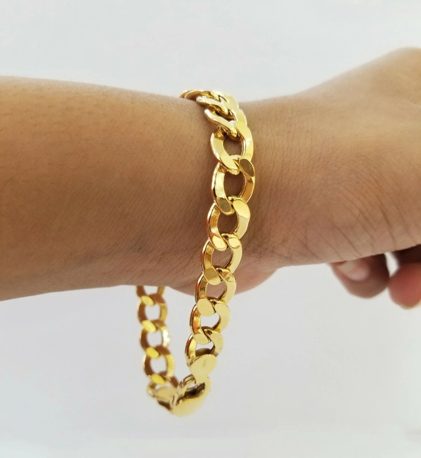 10k Yellow Gold Cuban Link Bracelet 10mm Link 8 inch Real gold hand chain 10kt
