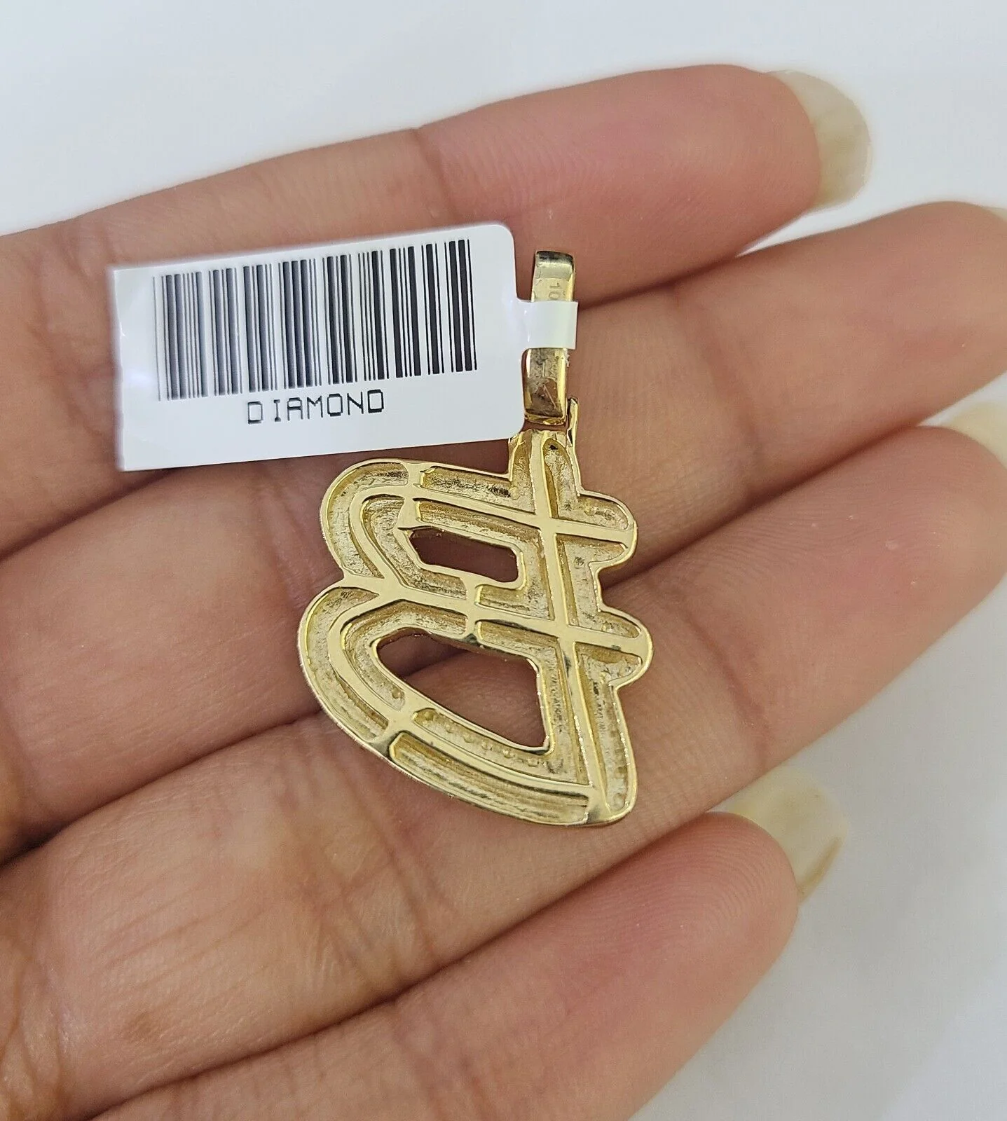 10k Yellow Gold Diamond B Charm Pendant Initial Alphabet Letter Real Genuine - Image 3