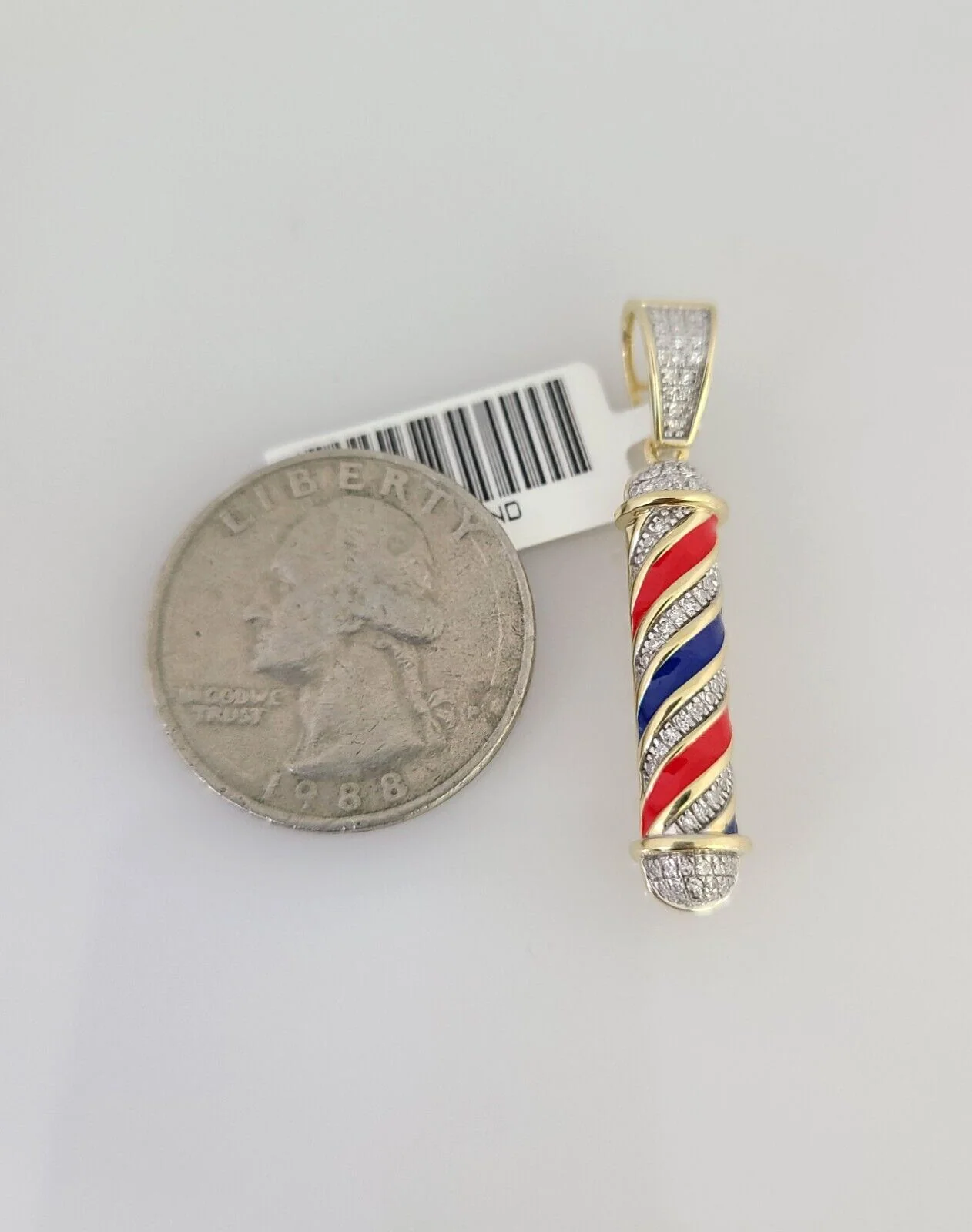 10k Yellow Gold Diamond Barber Shop Charm Real 10Kt Pendant Natural Genuine - Image 3