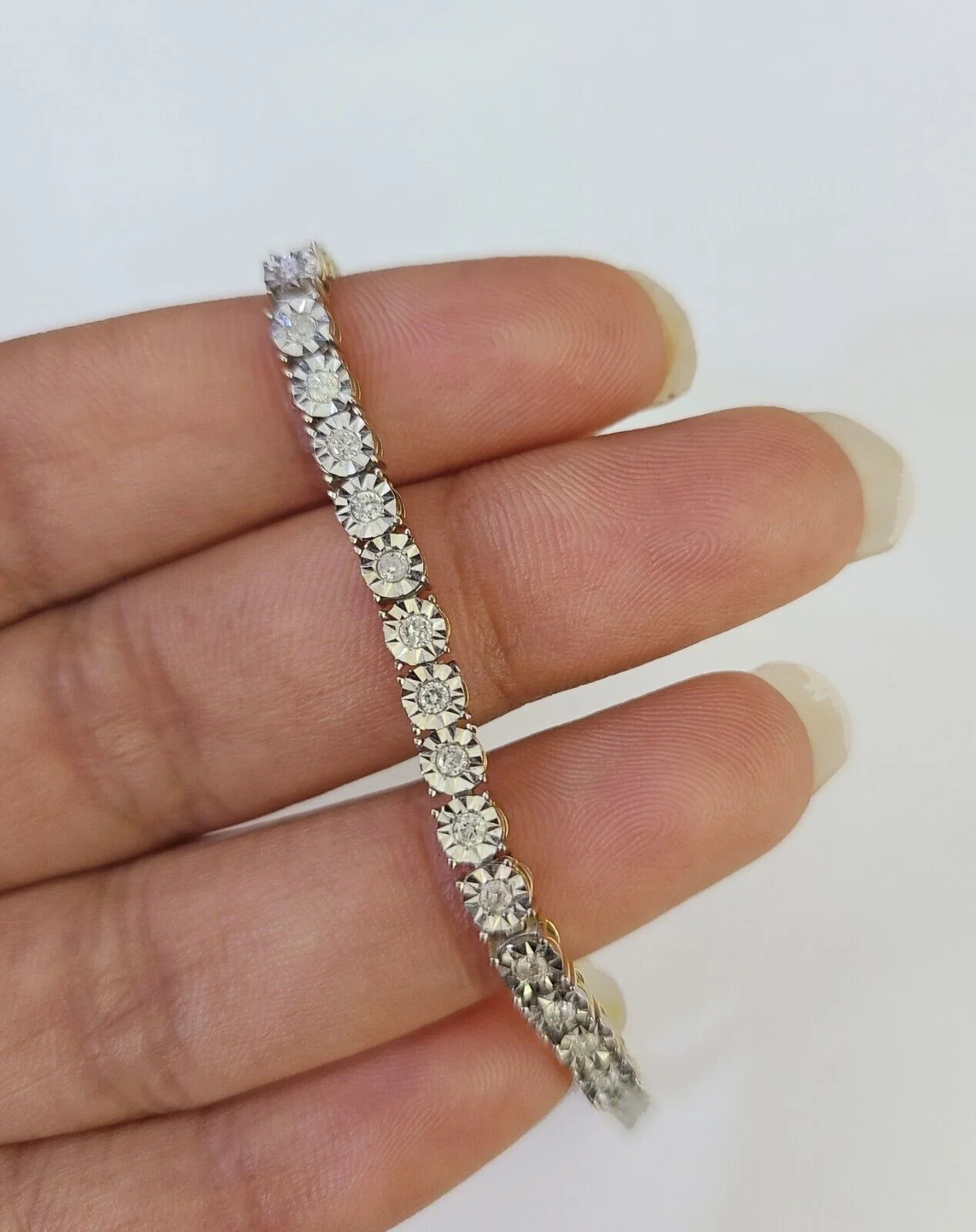 10K Yellow Gold Diamond Bracelet Women Ladies 7" REAL Genuine Gold - Image 2