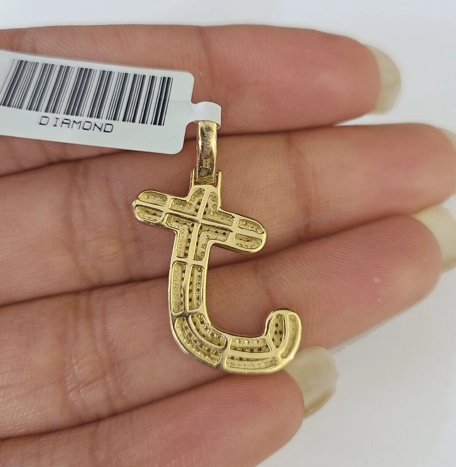 10k Yellow Gold Diamond J Charm Pendant Initial Alphabet Letter Real Genuine - Image 3