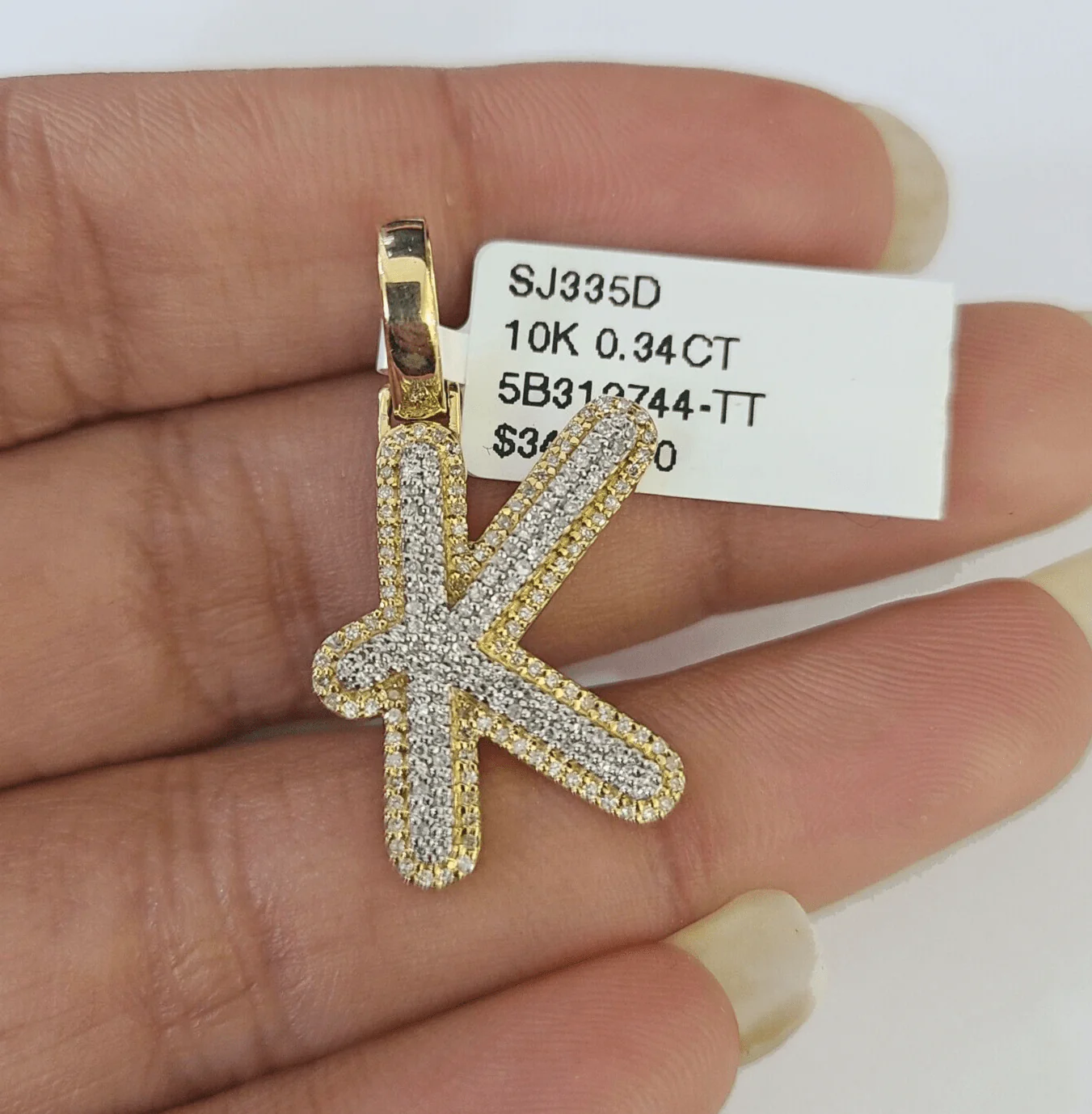 10k Yellow Gold Diamond K Charm Pendant Initial Alphabet Letter Real Genuine