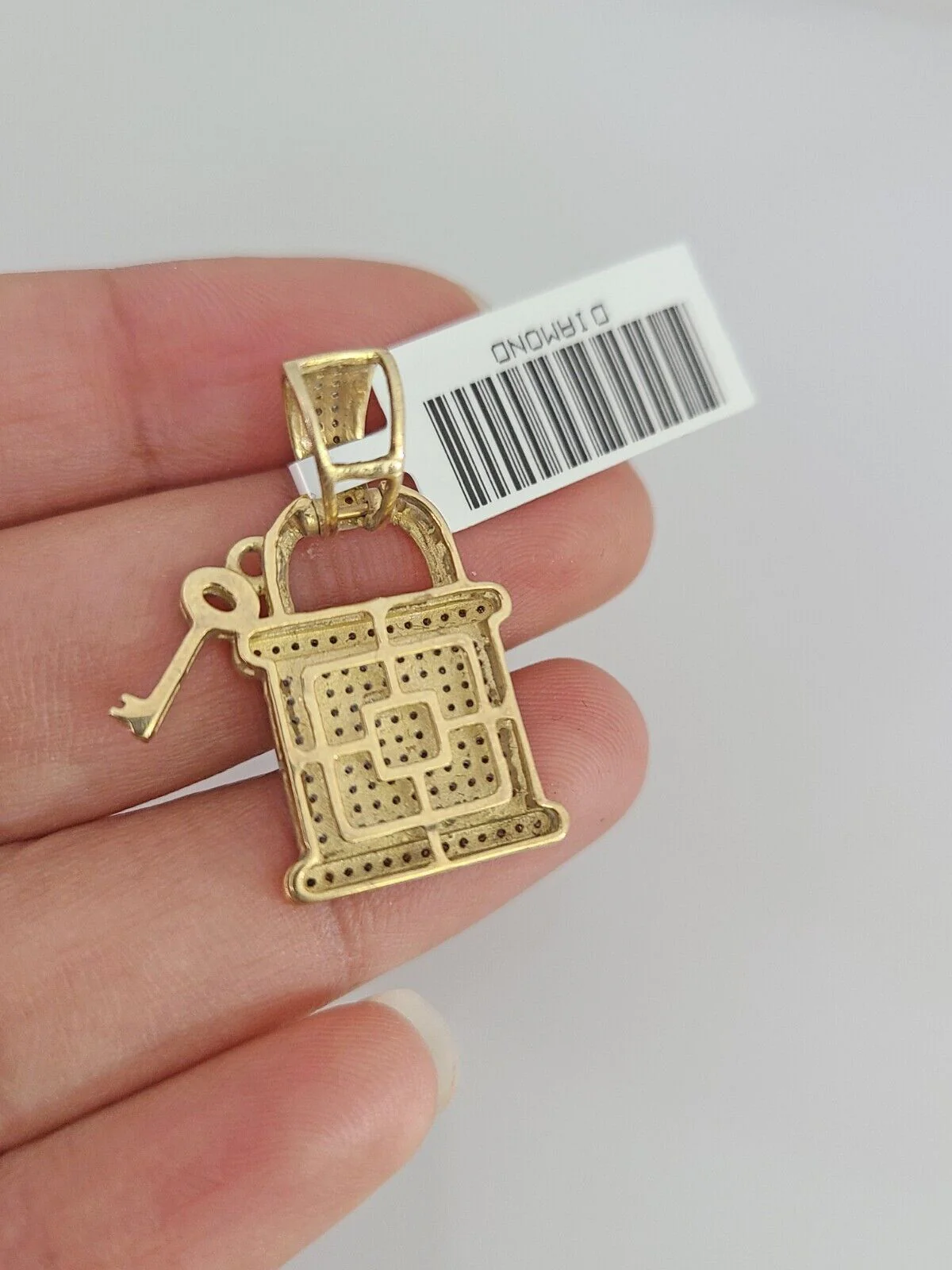 10k Yellow Gold Diamond Lock Key Charm Real 10Kt Pendant Natural Genuine - Image 2