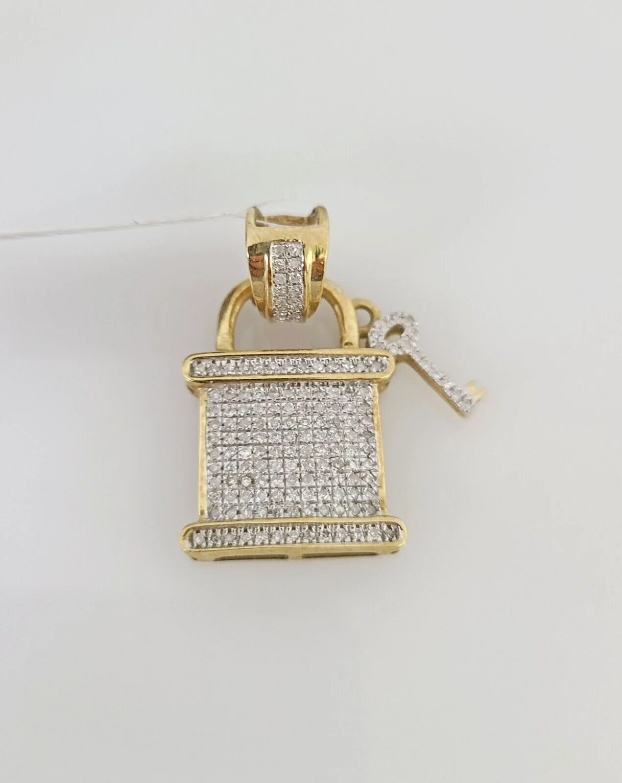 10k Yellow Gold Diamond Lock Key Charm Real 10Kt Pendant Natural Genuine - Image 3
