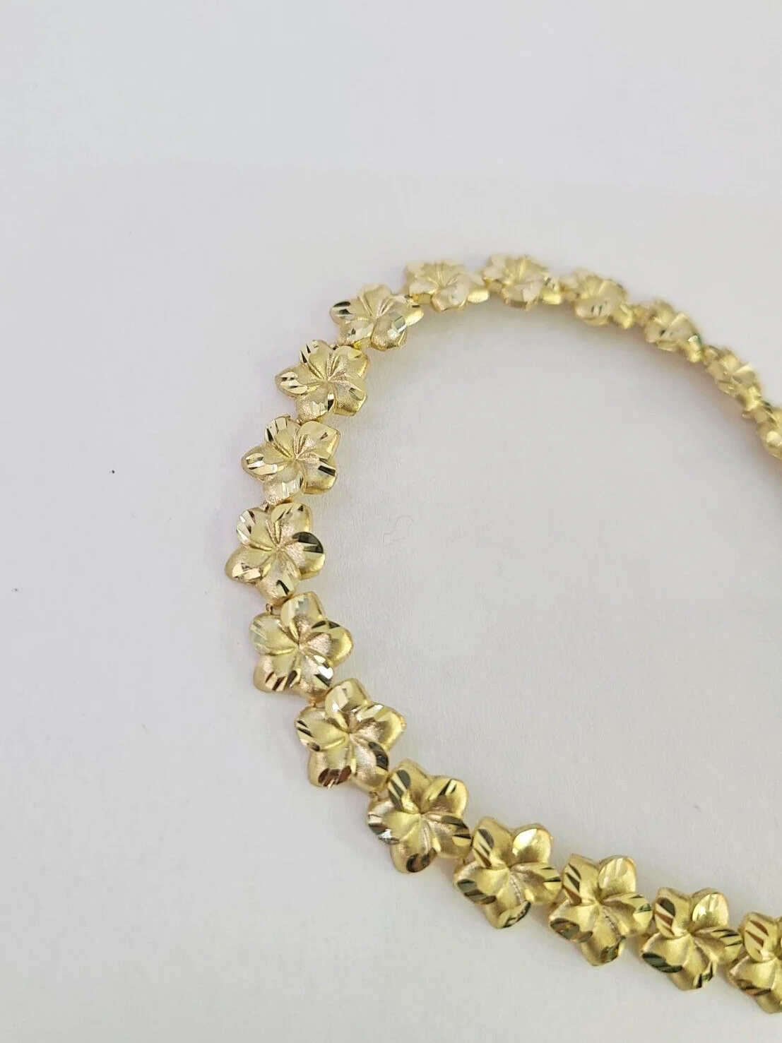10k Yellow Gold Flower Bracelet 8mm 8" Women Ladies Real Genuine - Image 5