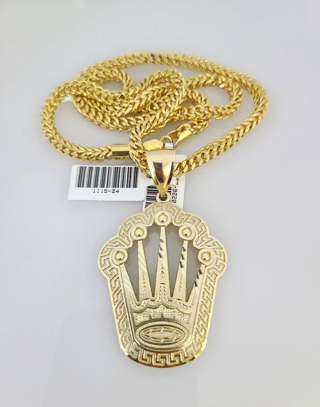 10k Yellow Gold Franco Chain Crown Charm Pendant 4mm 18-28 Inches Necklace - Image 2