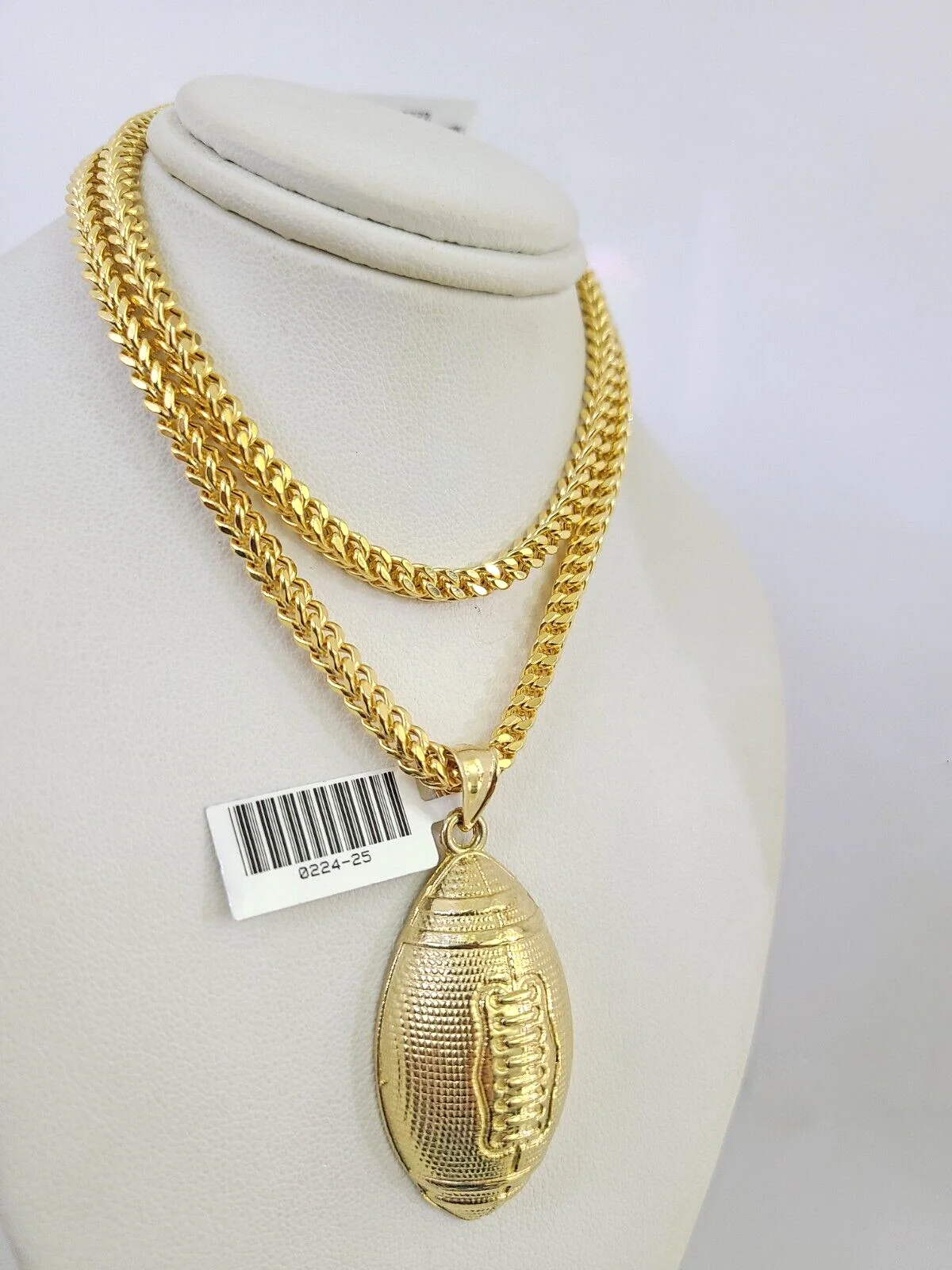 10k Yellow Gold Franco Chain Foot Ball Charm Pendant 4mm 18-28 Inches Necklace - Image 3