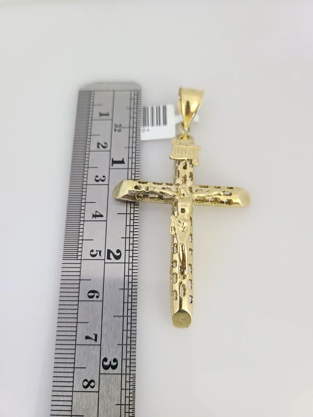 10k Yellow Gold Franco Chain INRI Cross Charm Pendant 4mm 18-28 Inches Necklace - Image 5
