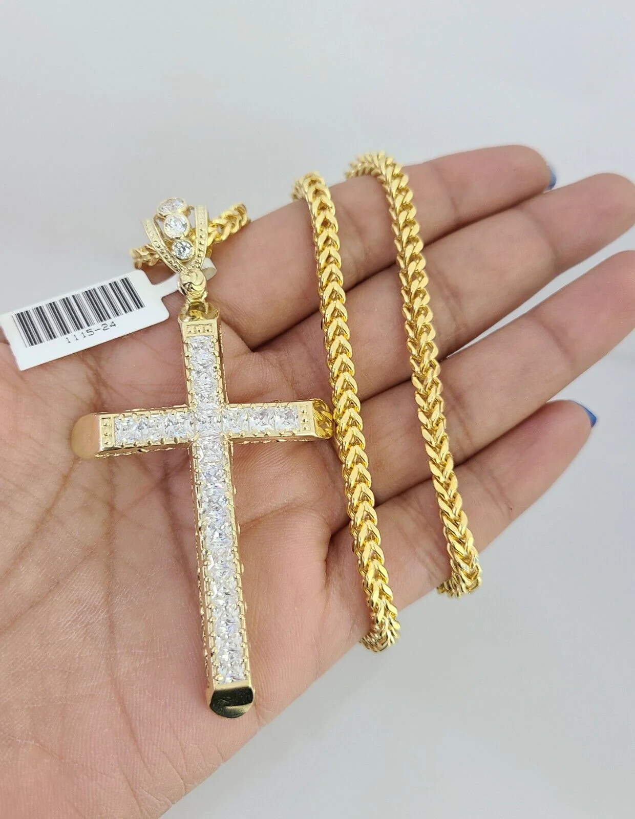 10k Yellow Gold Franco Chain Jesus Cross Charm Pendant 4mm 18-28 Inch Necklace - Image 2