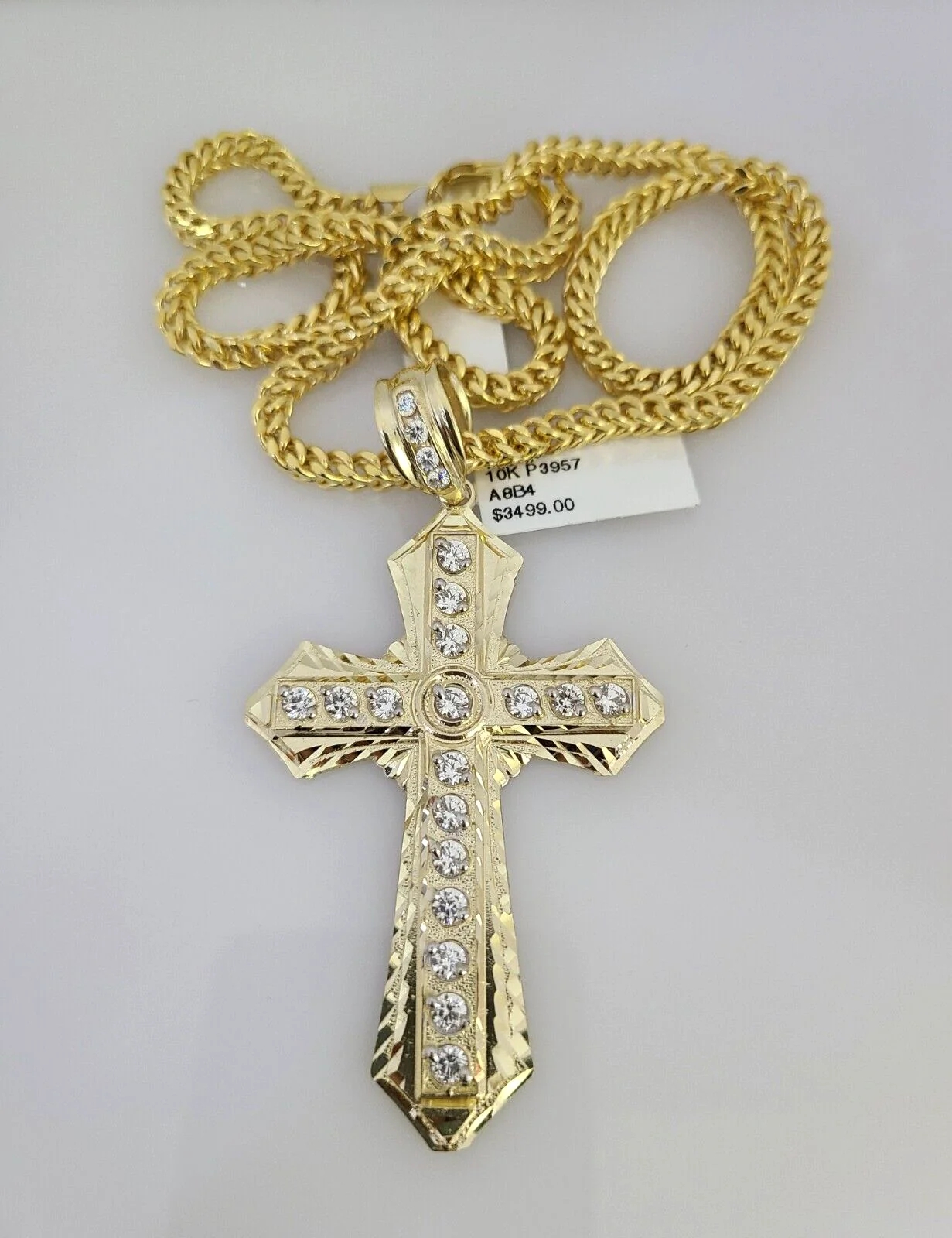 10k Yellow Gold Franco Chain Jesus Cross Charm Pendant 4mm 18-28 Inch Necklace - Image 4