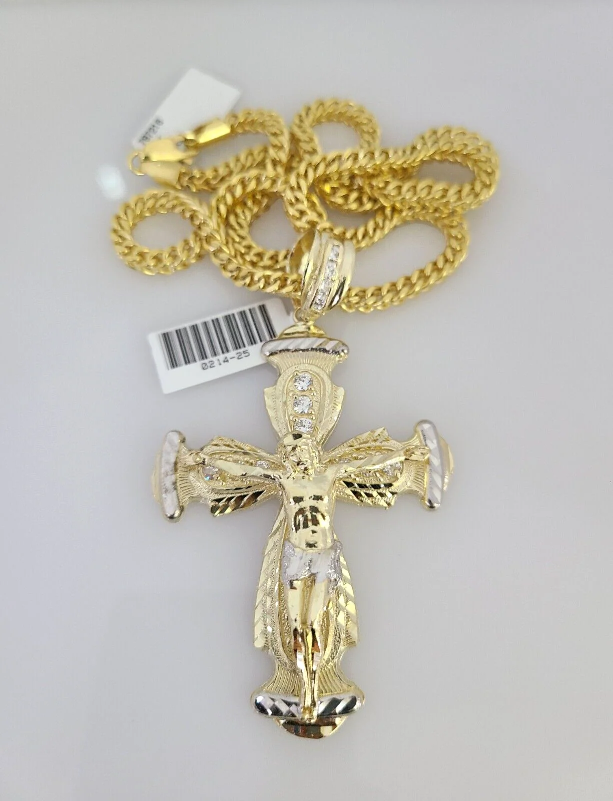 10k Yellow Gold Franco Chain Jesus Cross Charm Pendant 4mm 18-28 Inches Necklace - Image 4