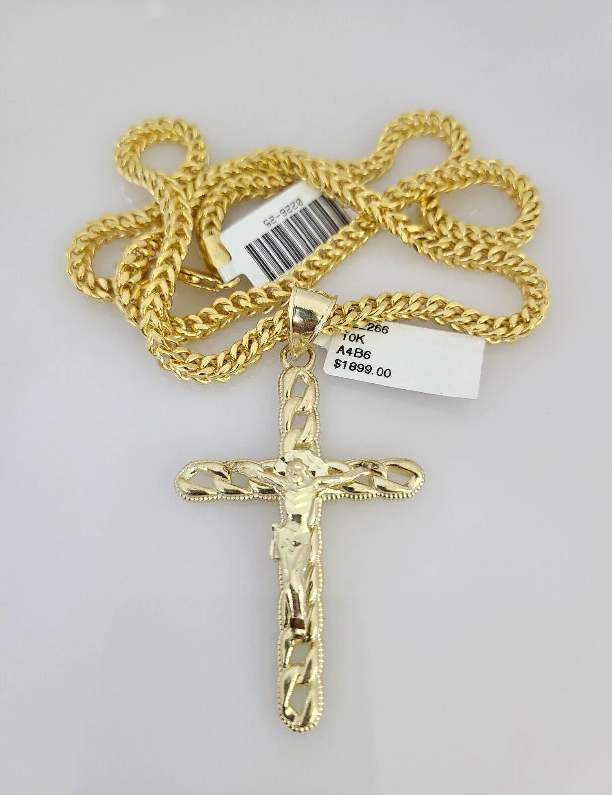 10k Yellow Gold Franco Chain Jesus Cross Charm Pendant 4mm 18-28 Inches Necklace - Image 2