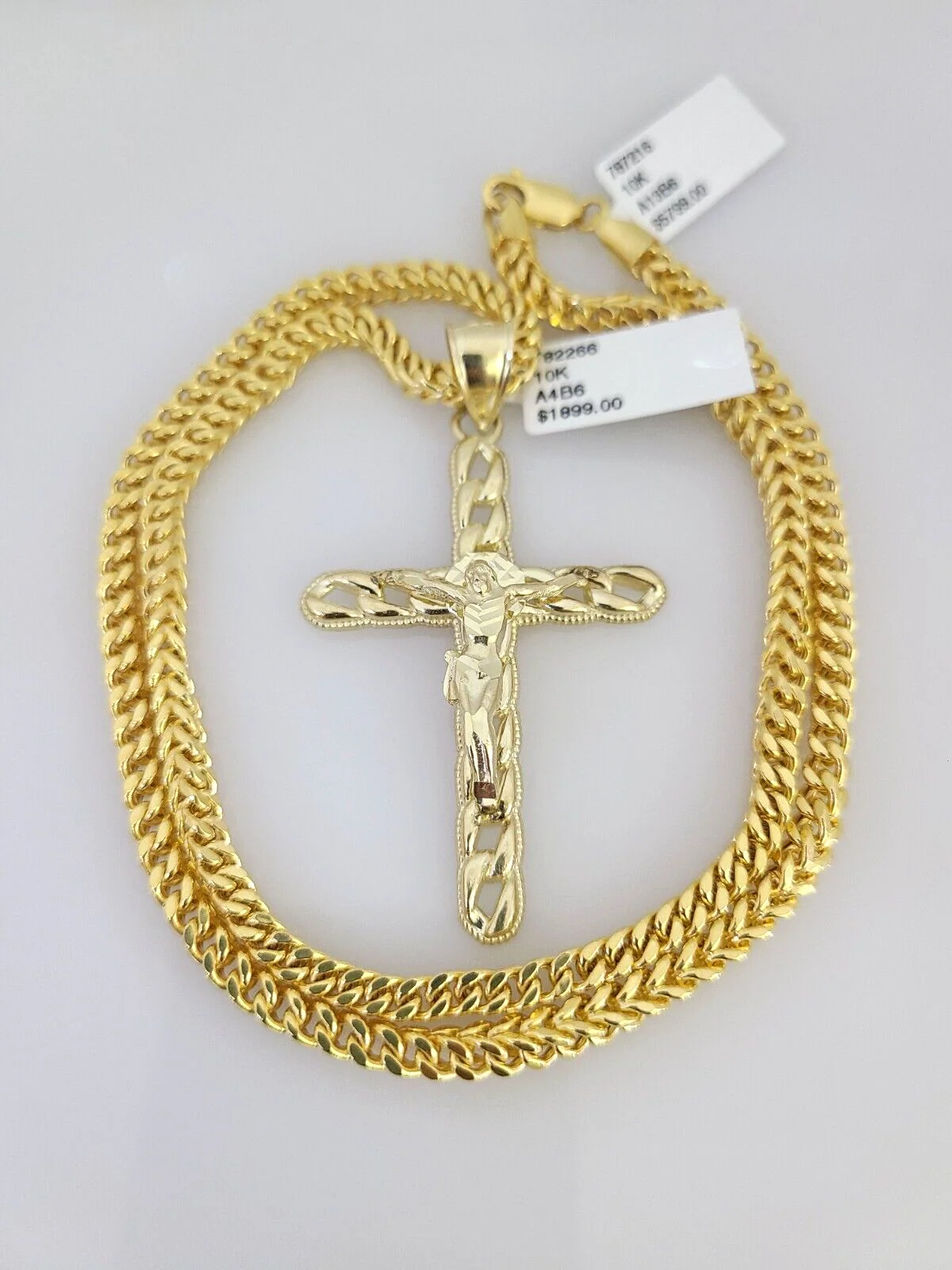 10k Yellow Gold Franco Chain Jesus Cross Charm Pendant 4mm 18-28 Inches Necklace - Image 5