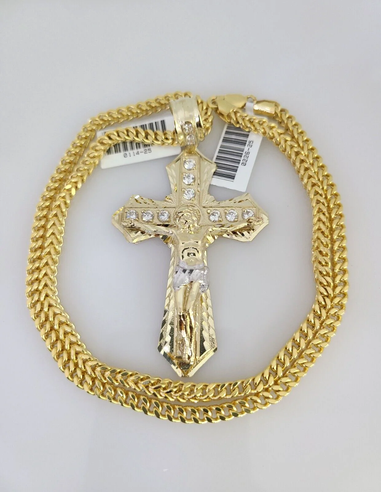 10k Yellow Gold Franco Chain Jesus Cross Charm Pendant 4mm 18-28 Inches Necklace - Image 4