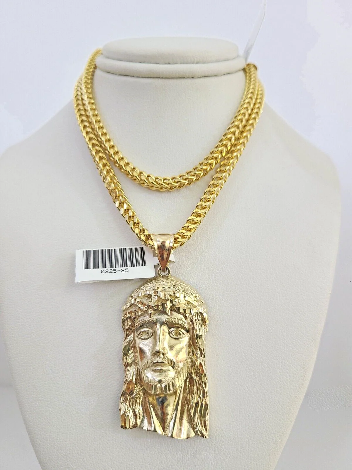 10k Yellow Gold Franco Chain Jesus Head Charm Pendant 4mm 18-28 Inches Necklace - Image 5