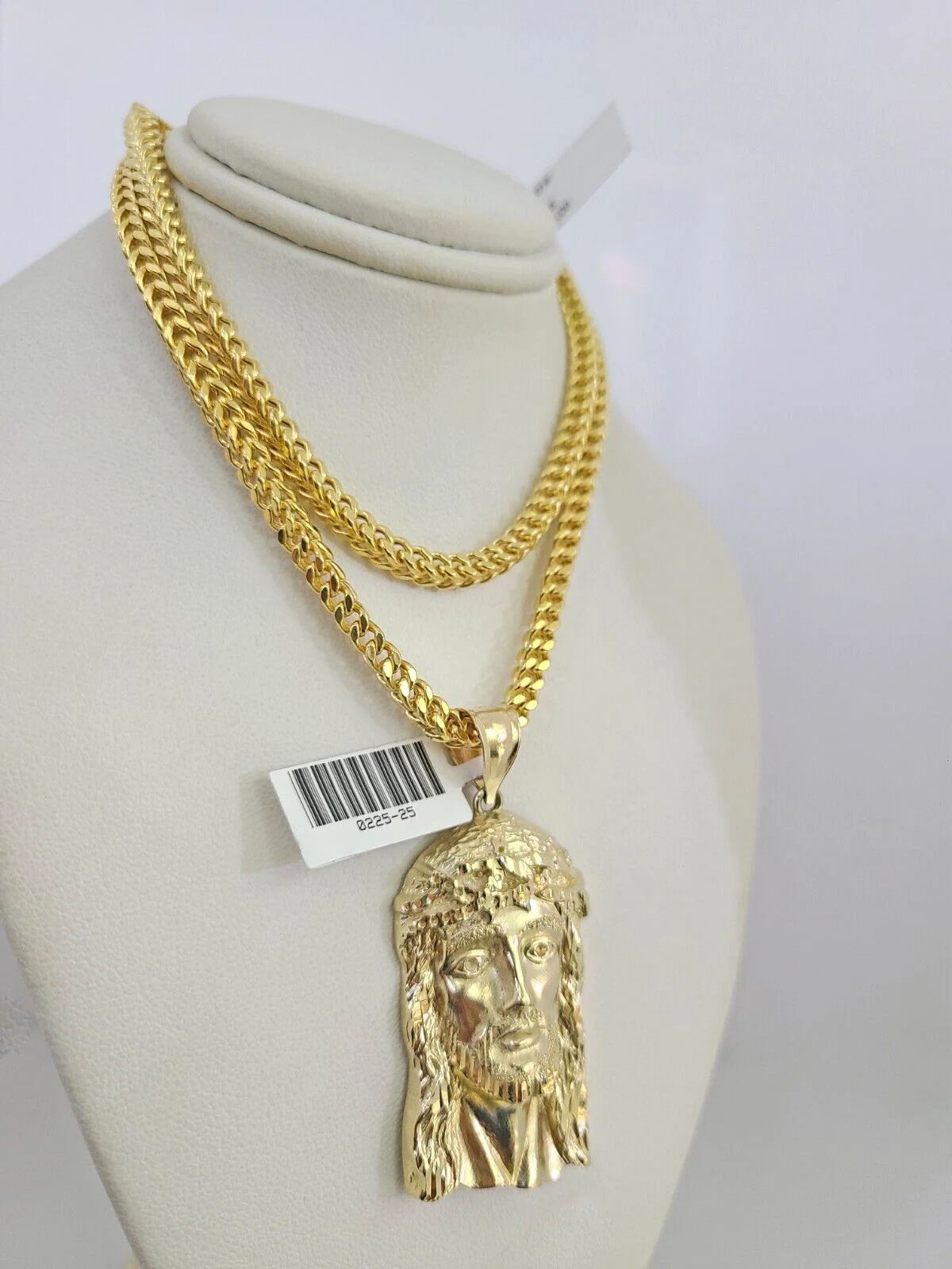 10k Yellow Gold Franco Chain Jesus Head Charm Pendant 4mm 18-28 Inches Necklace - Image 6