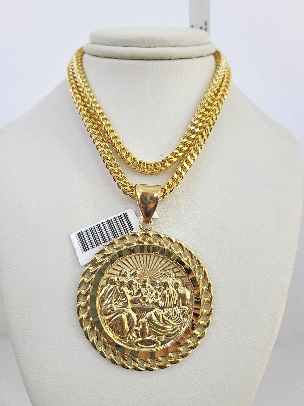 10k Yellow Gold Franco Chain Last Supper Charm Pendant 4mm 18-28 Inches Necklace