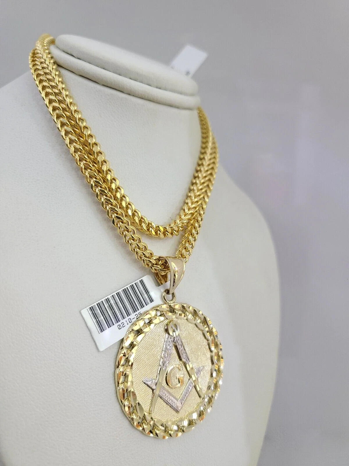 10k Yellow Gold Franco Chain Masonic Charm Pendant 4mm 18-28 Inch Necklace - Image 3