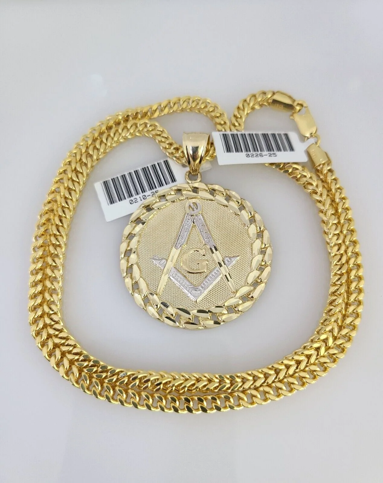 10k Yellow Gold Franco Chain Masonic Charm Pendant 4mm 18-28 Inch Necklace - Image 5