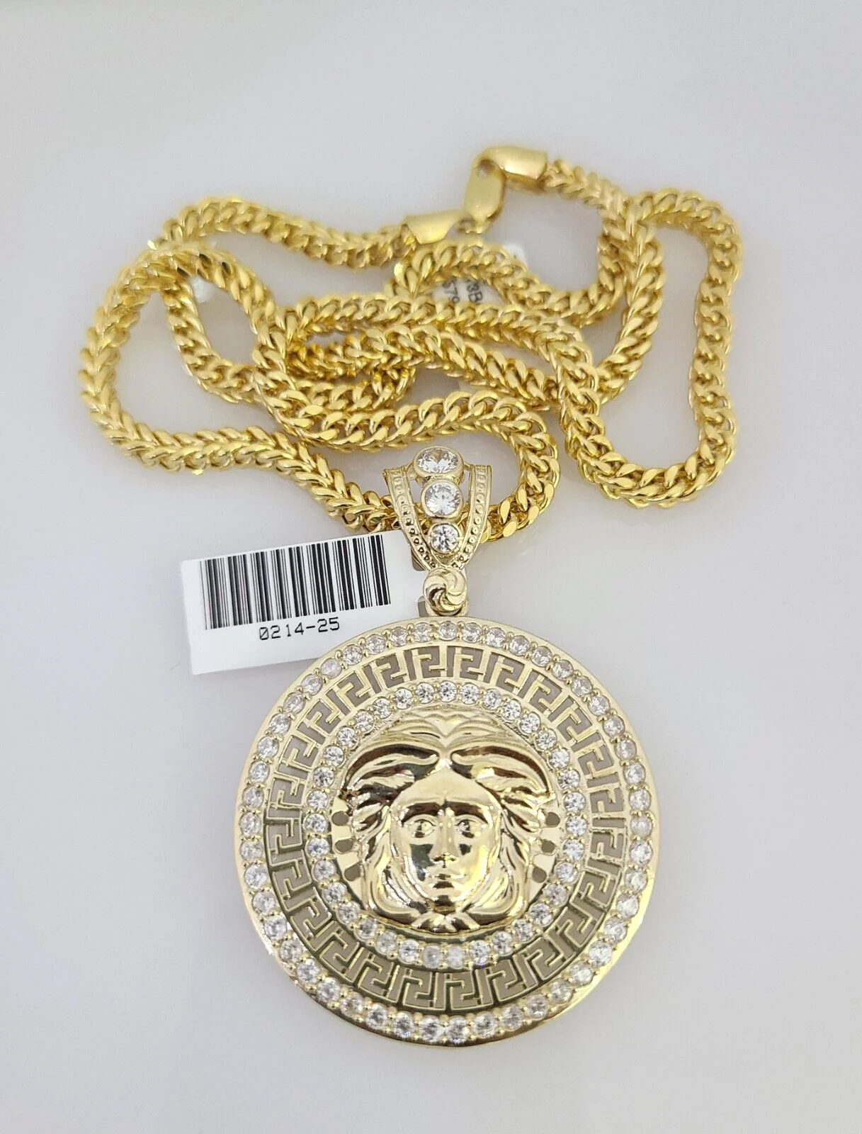 10k Yellow Gold Franco Chain Medusa Head Charm Pendant 4mm 18-28 Inch Necklace - Image 4