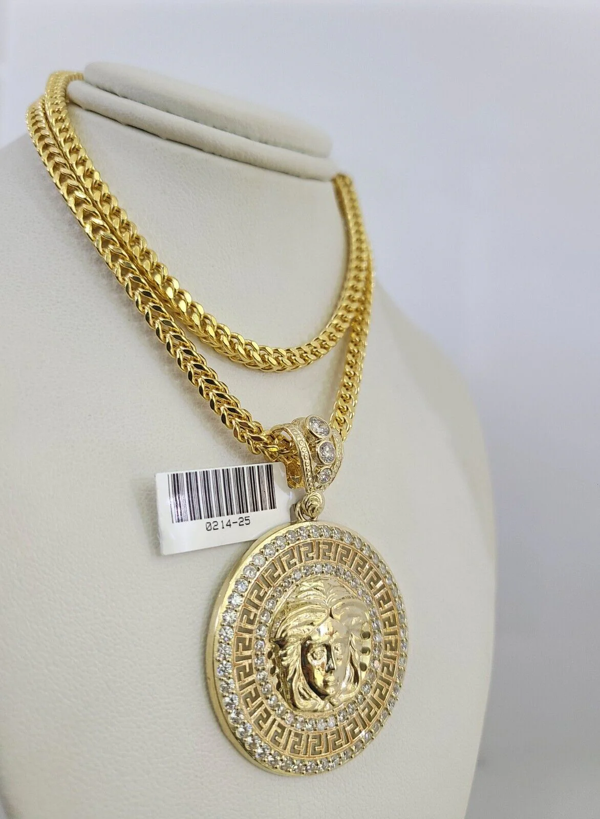 10k Yellow Gold Franco Chain Medusa Head Charm Pendant 4mm 18-28 Inch Necklace - Image 6