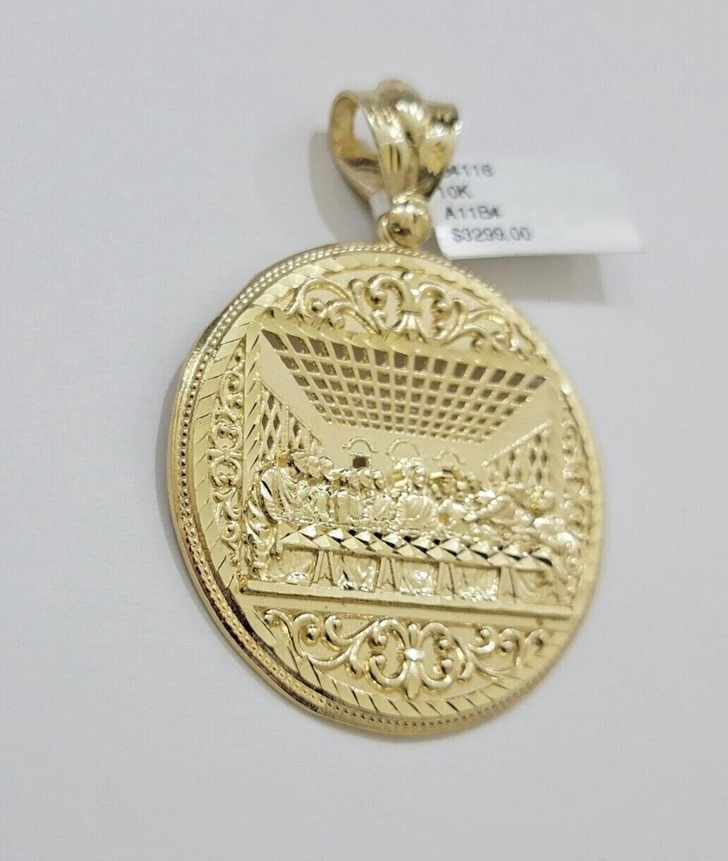 10k Yellow Gold Franco Chain Necklace Last Supper Charm Pendant 3mm 20"Inch 10kt - Image 2