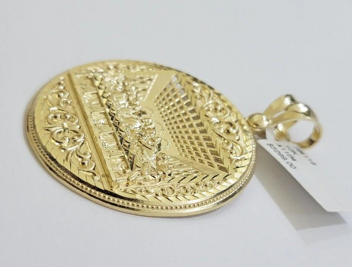 10k Yellow Gold Franco Chain Necklace Last Supper Charm Pendant 3mm 22"Inch SALE - Image 14