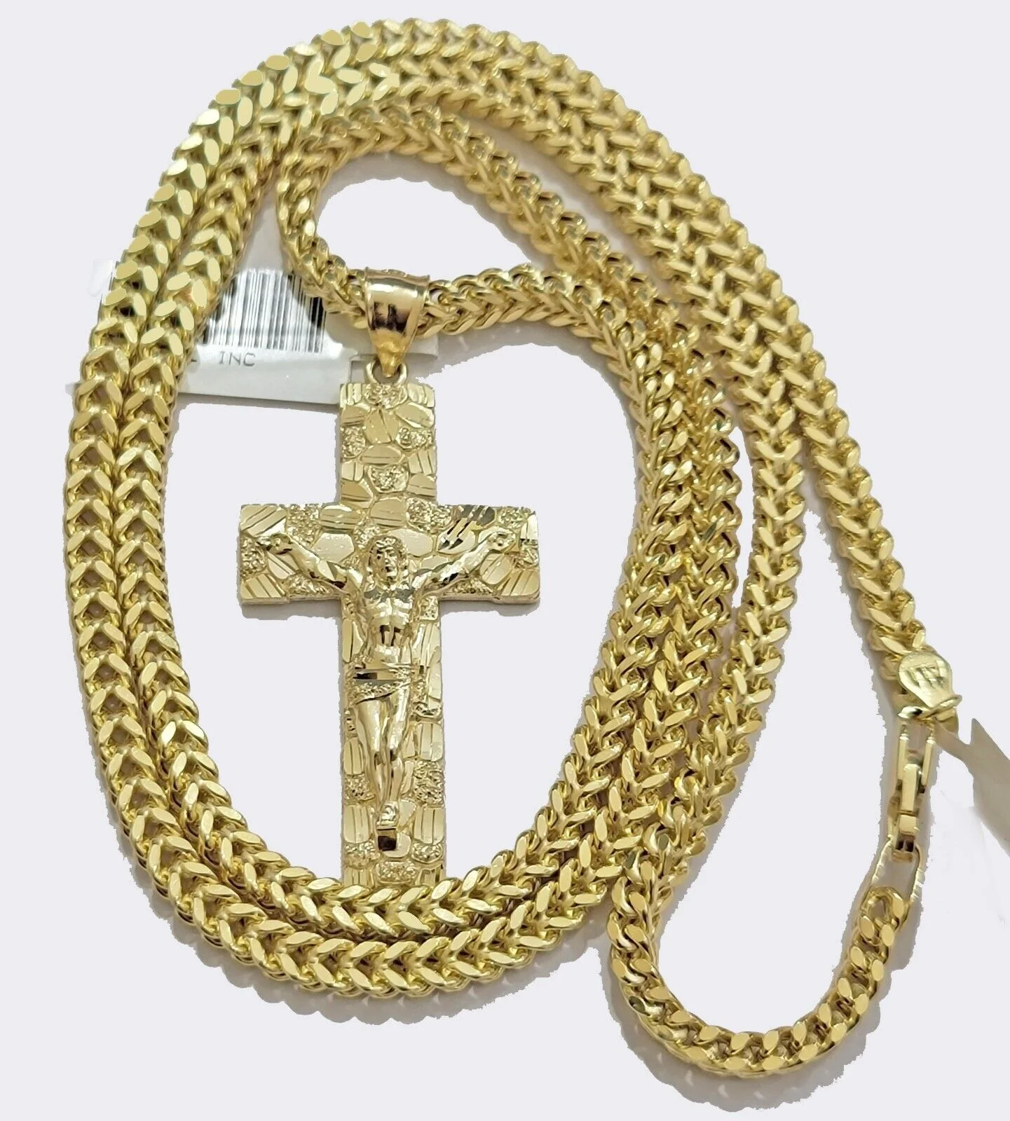 10k Yellow Gold Franco Chain & Nugget Charm 3mm 22" Inch Necklace  Real 10KT SET - Image 2