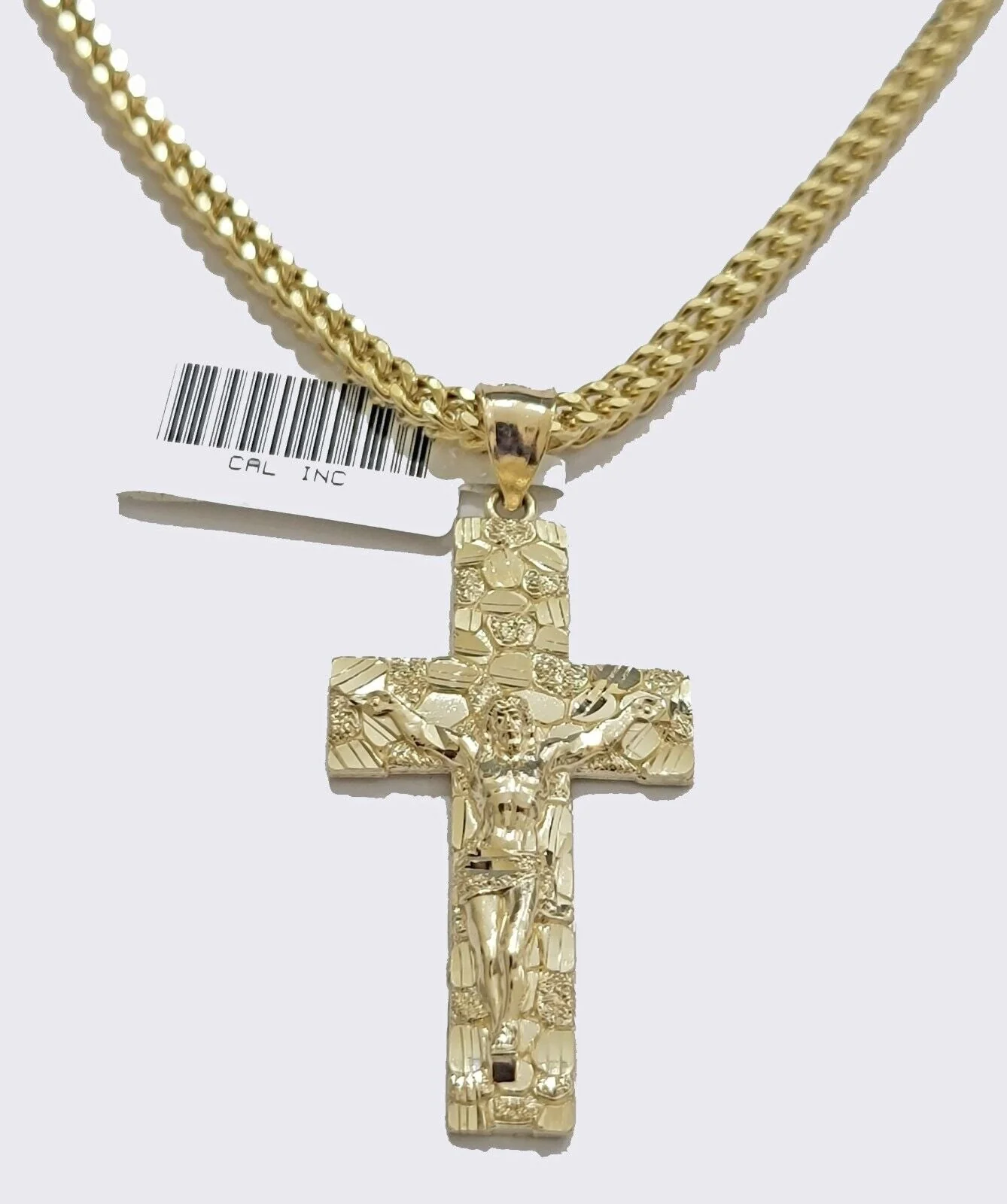 10k Yellow Gold Franco Chain & Nugget Charm 3mm 22" Inch Necklace  Real 10KT SET - Image 3