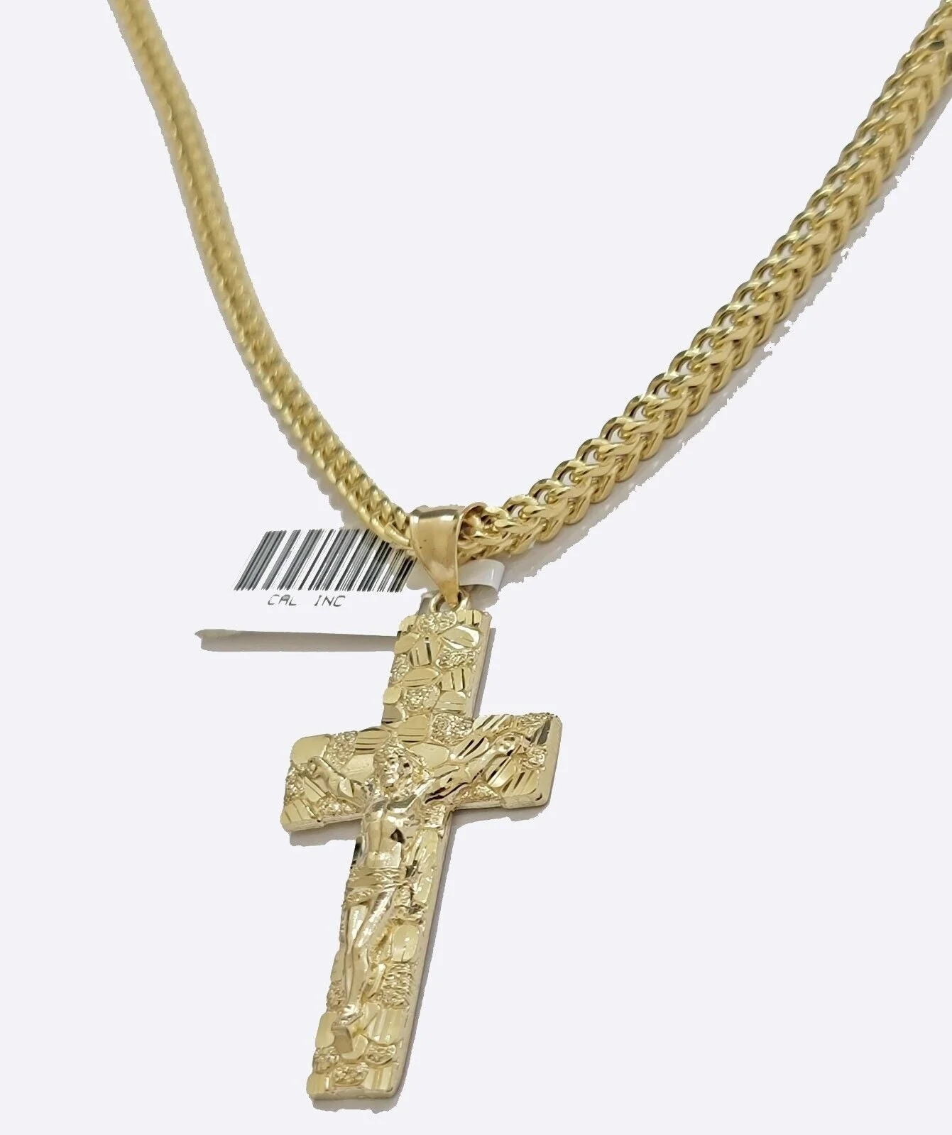 10k Yellow Gold Franco Chain & Nugget Charm 3mm 22" Inch Necklace  Real 10KT SET - Image 6