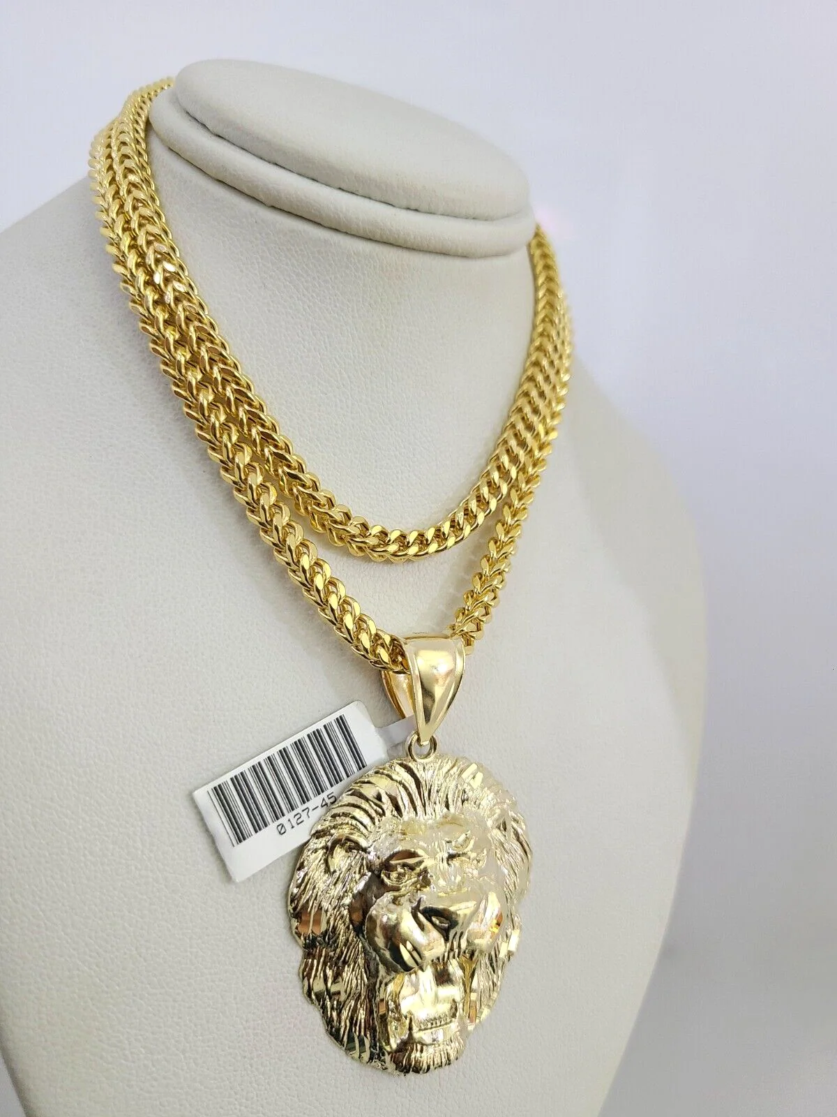 10k Yellow Gold Franco Chain Roaring Lion Charm Pendant 4mm 18-28 Inch Necklace - Image 3
