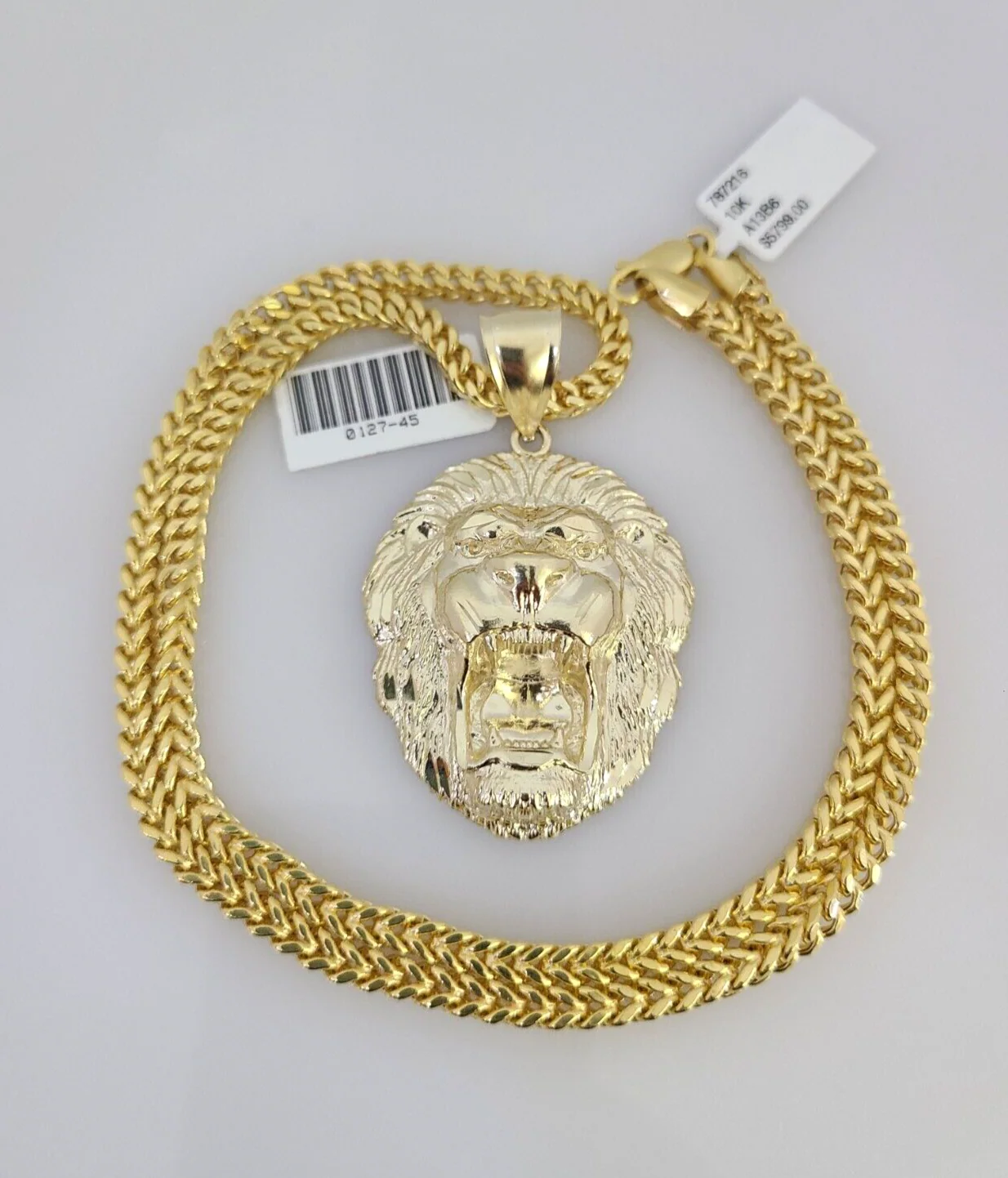 10k Yellow Gold Franco Chain Roaring Lion Charm Pendant 4mm 18-28 Inch Necklace - Image 5