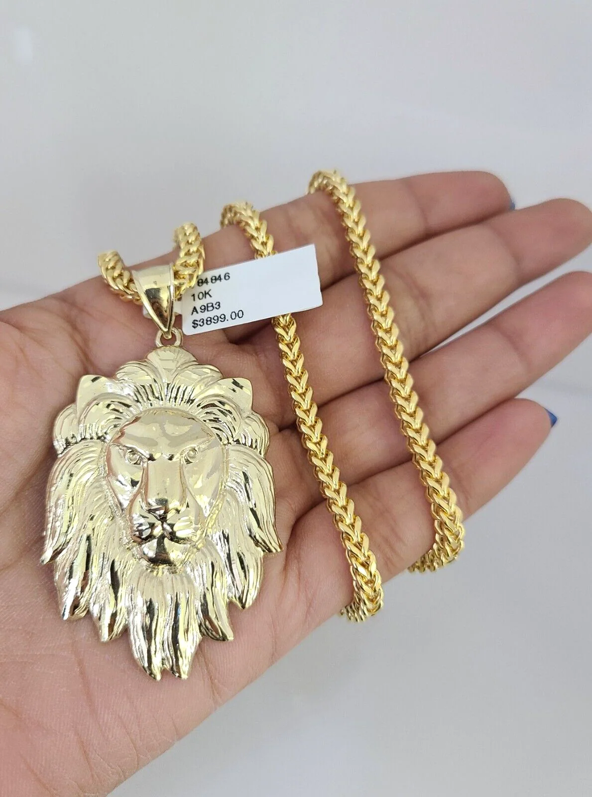 10k Yellow Gold Franco Chain Roaring Lion Charm Pendant 4mm 18-28 Inch Necklace - Image 2