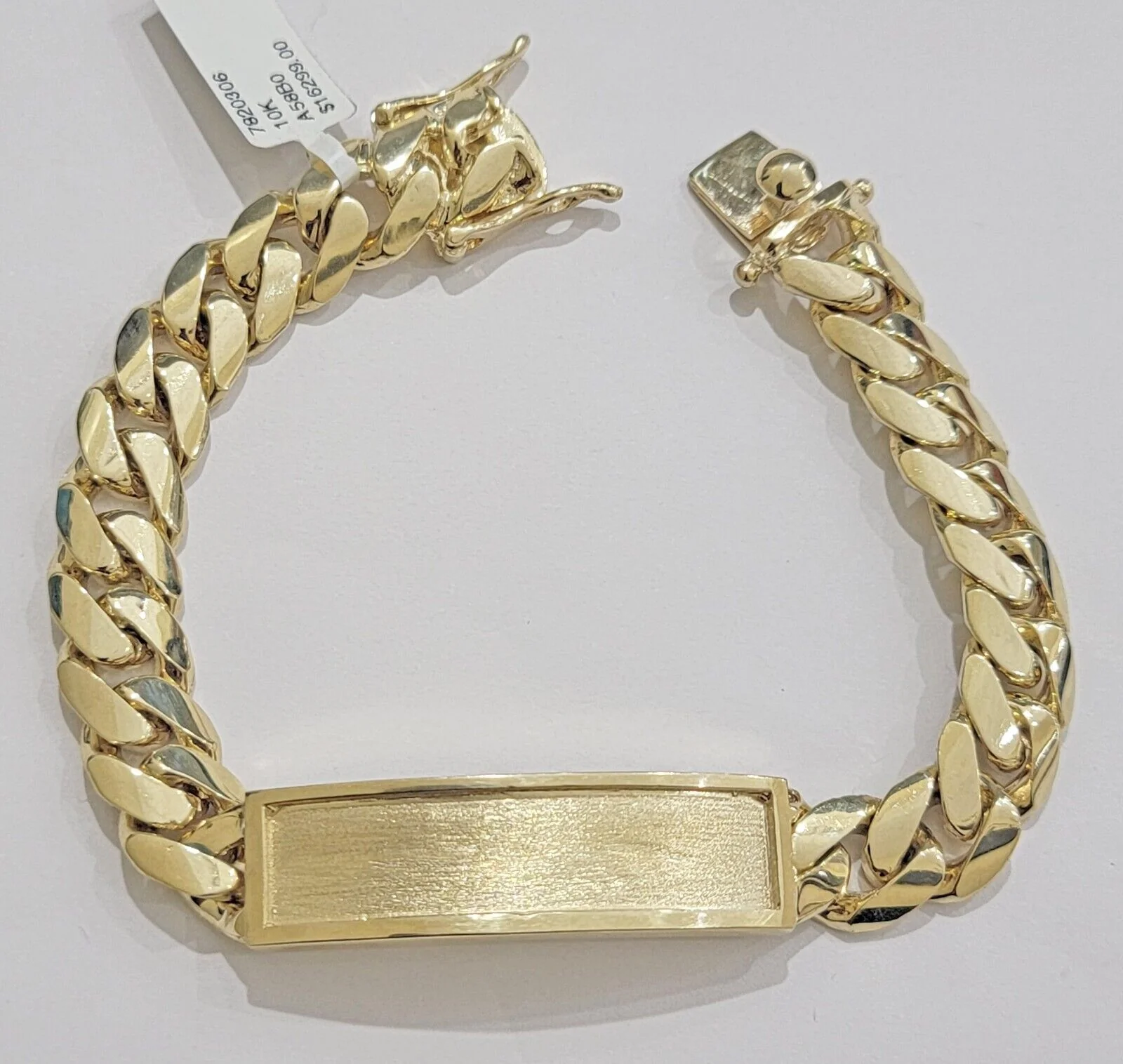 10k Yellow Gold ID Bracelet Miami Cuban Solid link 10mm Name Plate 8.5" Box Lock - Image 5