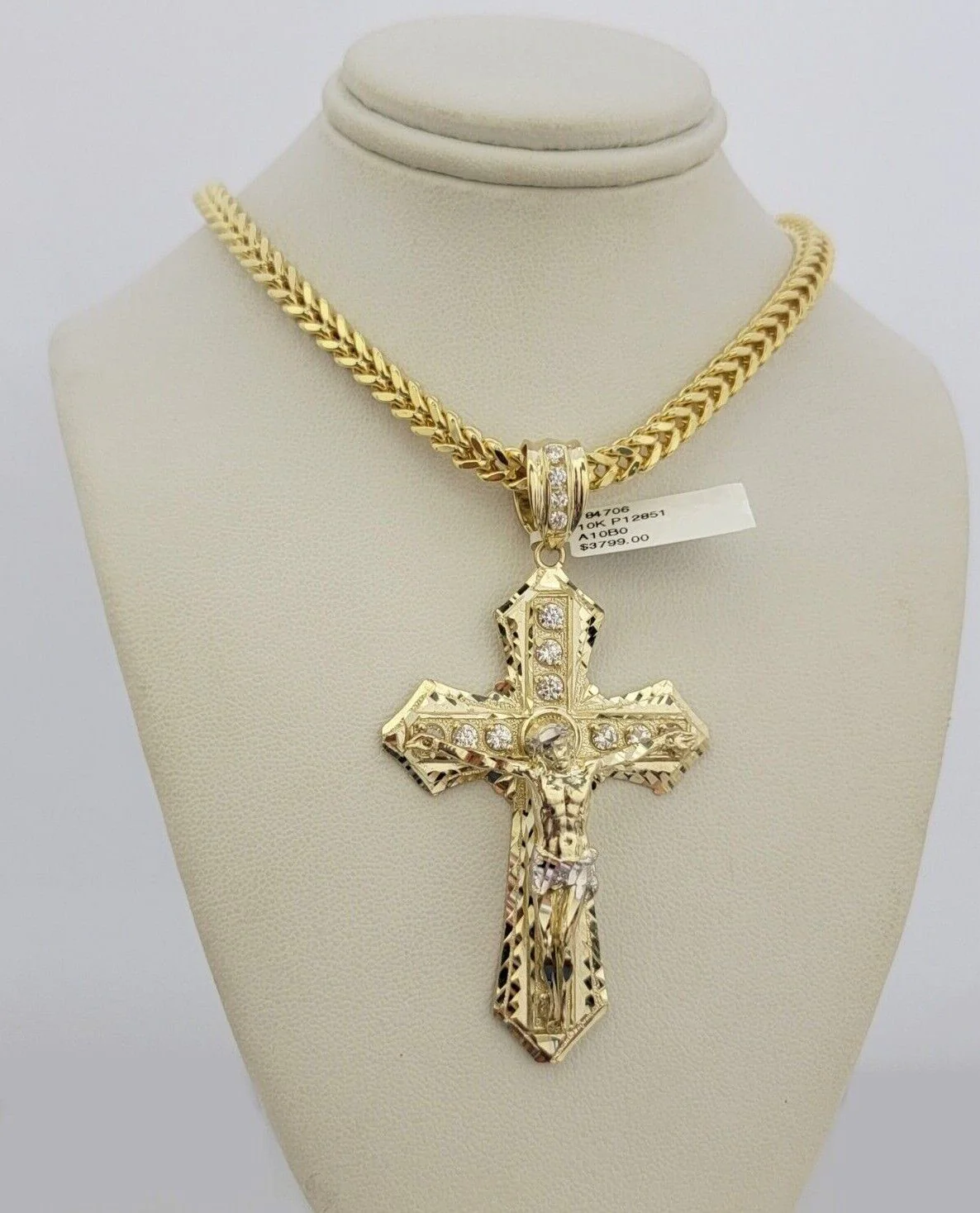 10k Yellow Gold Jesus Cross Charm Pendant 2.75 Inch Real 10kt With Stones - Image 4