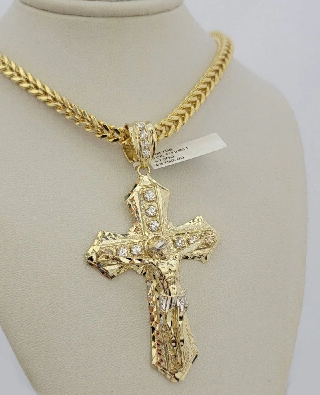 10k Yellow Gold Jesus Cross Charm Pendant 2.75 Inch Real 10kt With Stones - Image 6