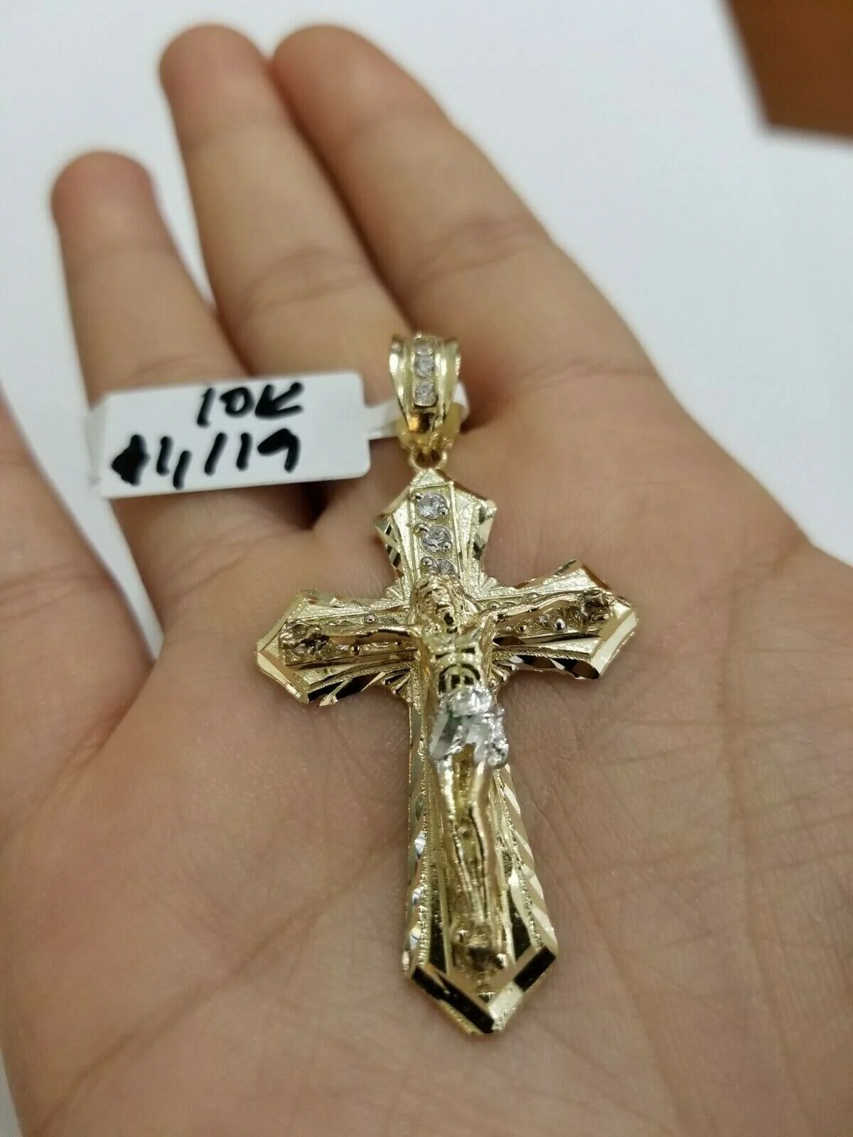 10k Yellow Gold Jesus Cross Charm pendant Diamond Cut Crucifix 2" REAL 10k - Image 5