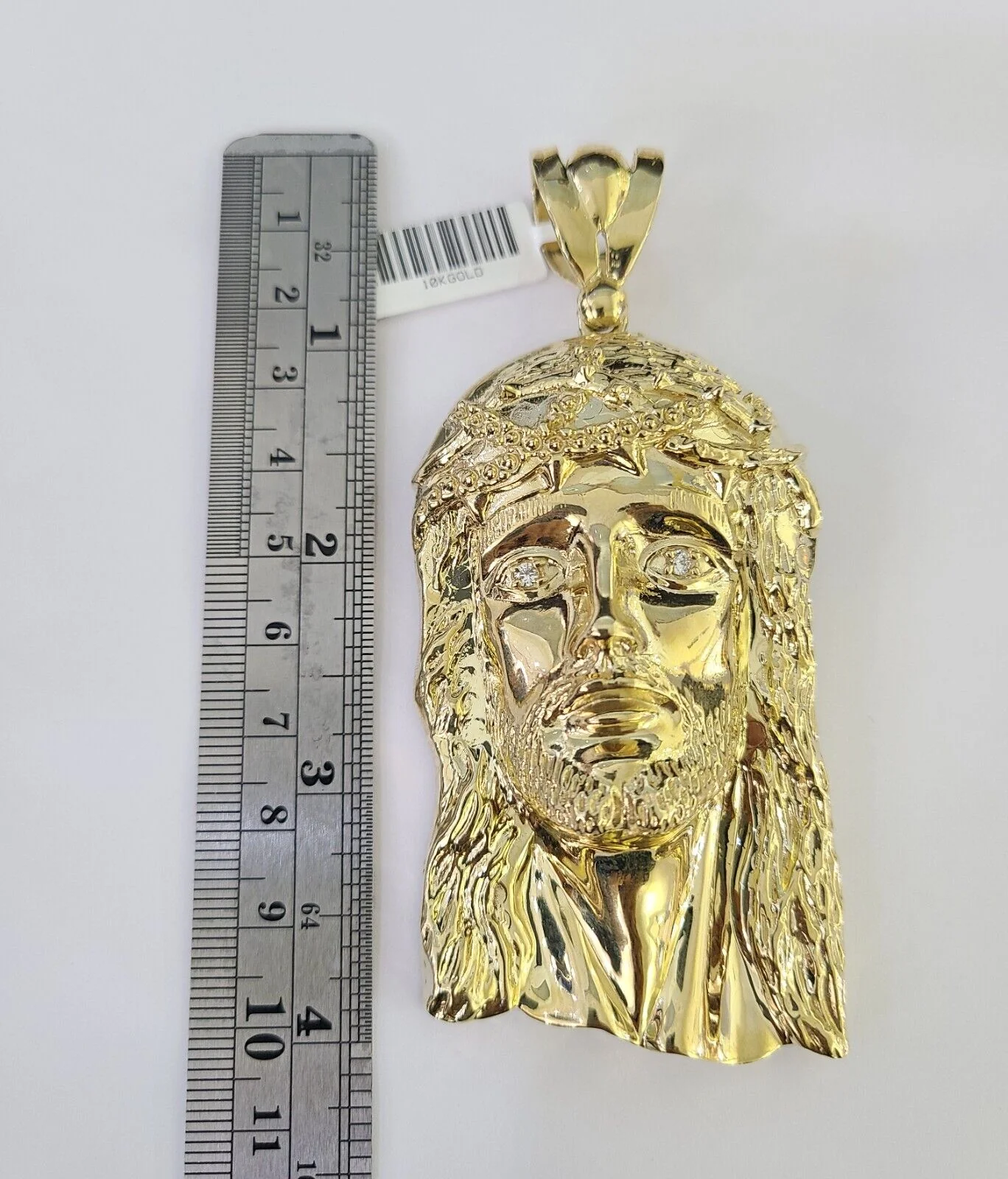 10K Yellow Gold Jesus Head Pendent Charm 4 Inch Long For Men's Chain Real 10kt