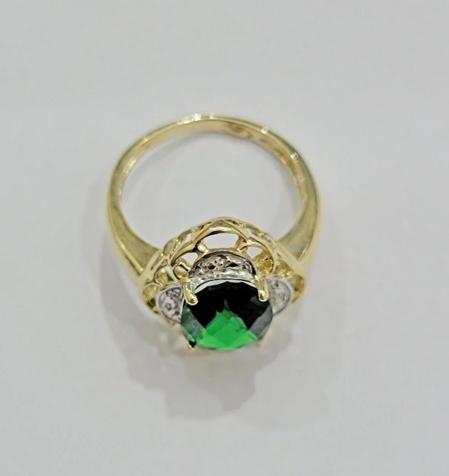 10k Yellow Gold Ladies Green Ring Women's Casual Band SALE Real 10kt Brand New - Image 11