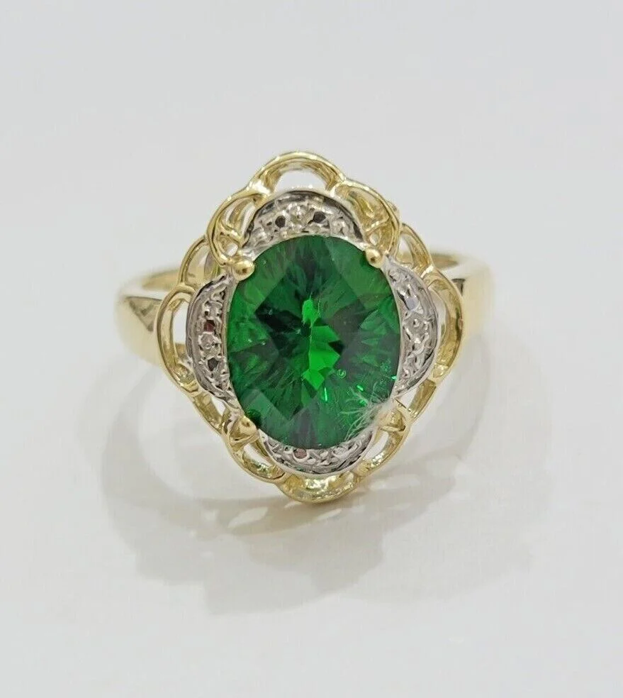 10k Yellow Gold Ladies Green Ring Women's Casual Band SALE Real 10kt Brand New - Image 7